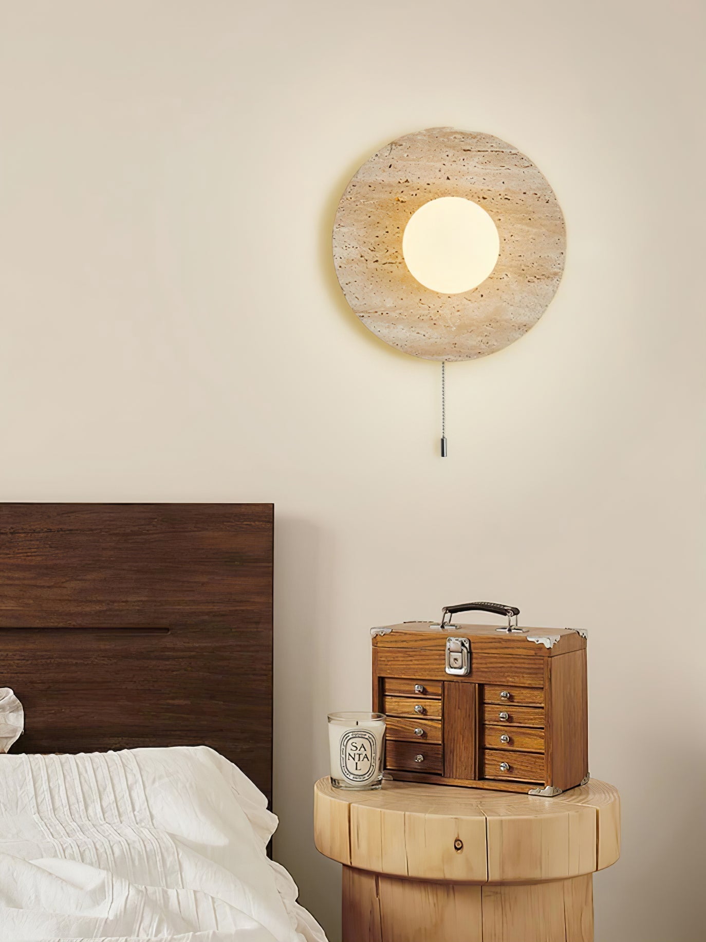 Vephair Bowl-Frame Travertine Wall Light - Neutralighting