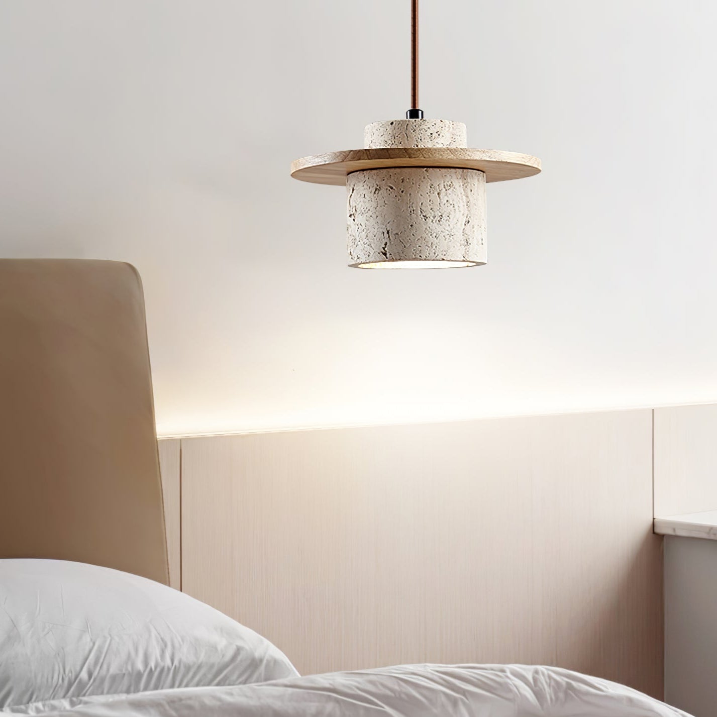 Elvaria Disc Cylinder Travertine Pendant Light - Neutralighting