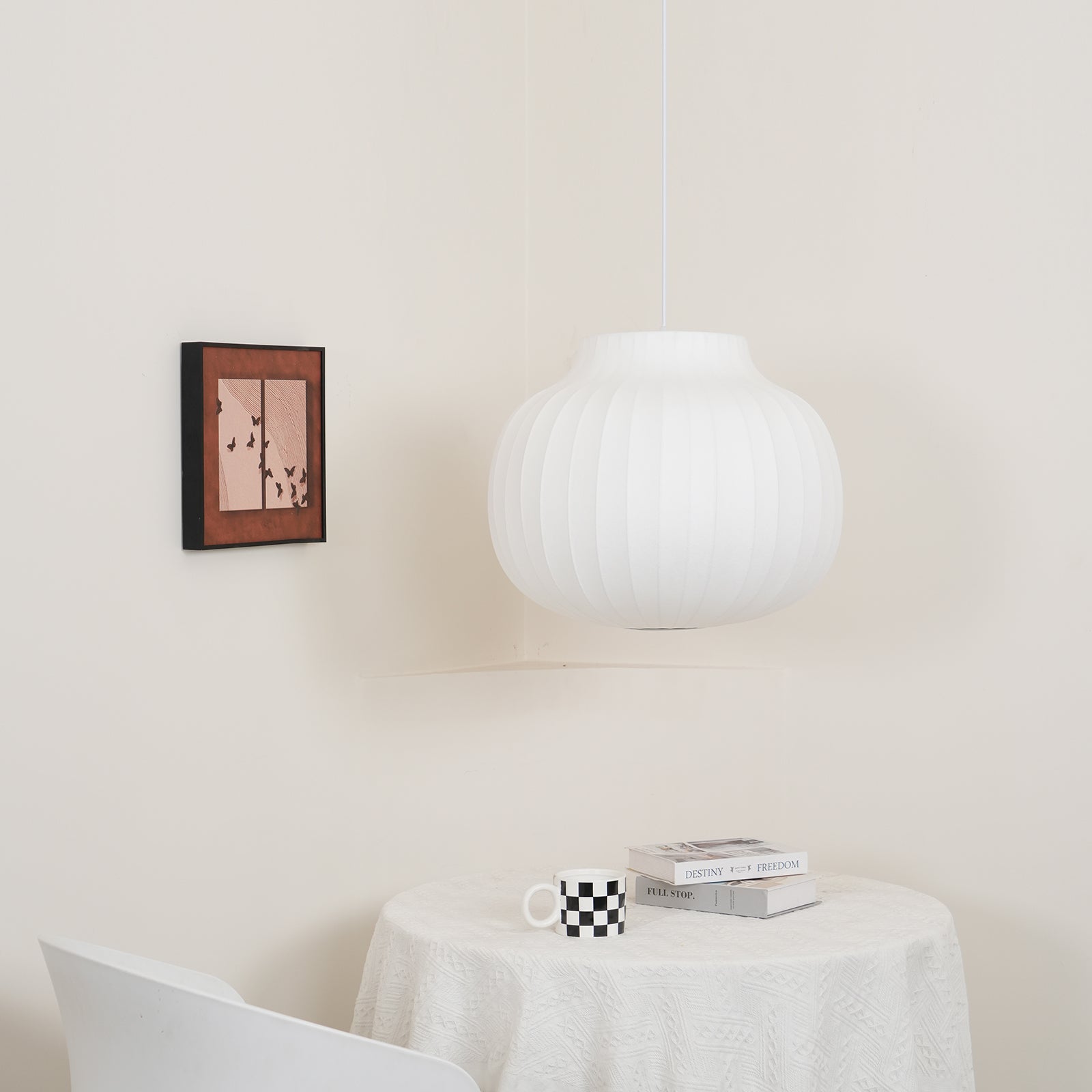 Pendant Light Silk Bell Shade Pleated Curved Modern Minimalist - Neutralighting