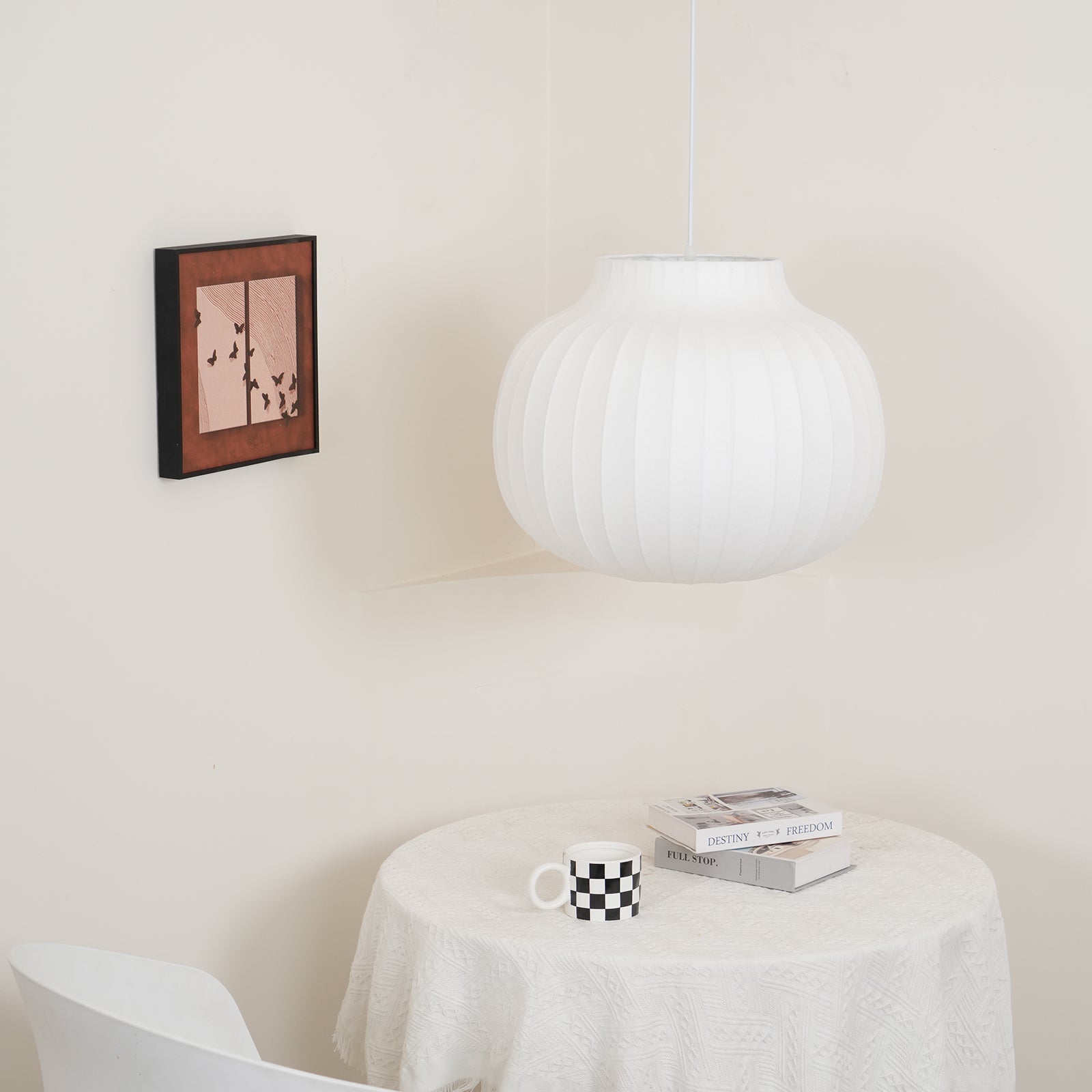 Pendant Light Silk Bell Shade Pleated Curved Modern Minimalist - Neutralighting