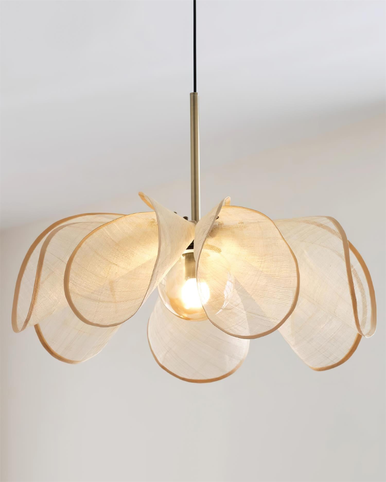 Pendant Lamp Petal Plant Fiber Shade Brown Glass Bohemian - Neutralighting