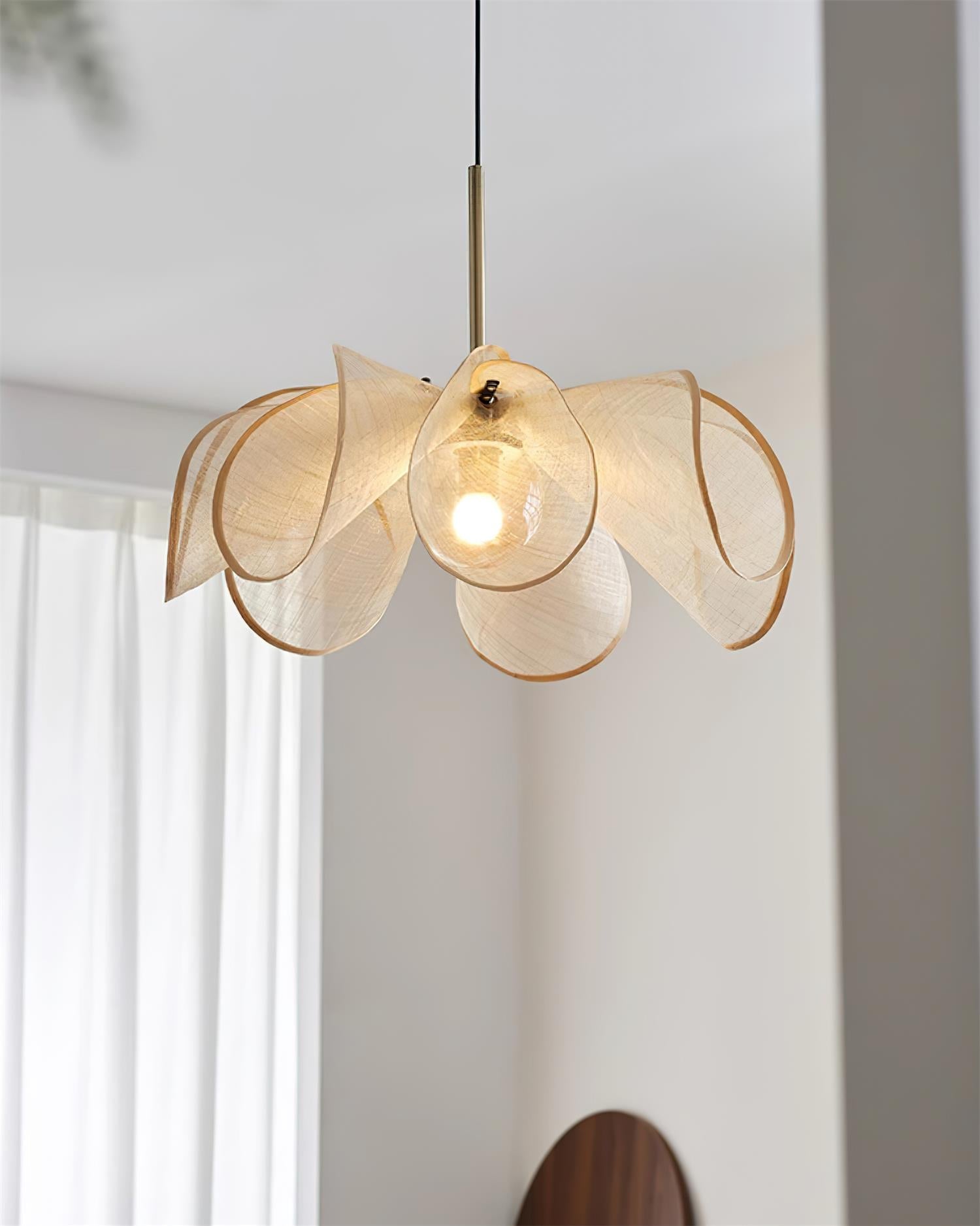 Pendant Lamp Petal Plant Fiber Shade Brown Glass Bohemian - Neutralighting