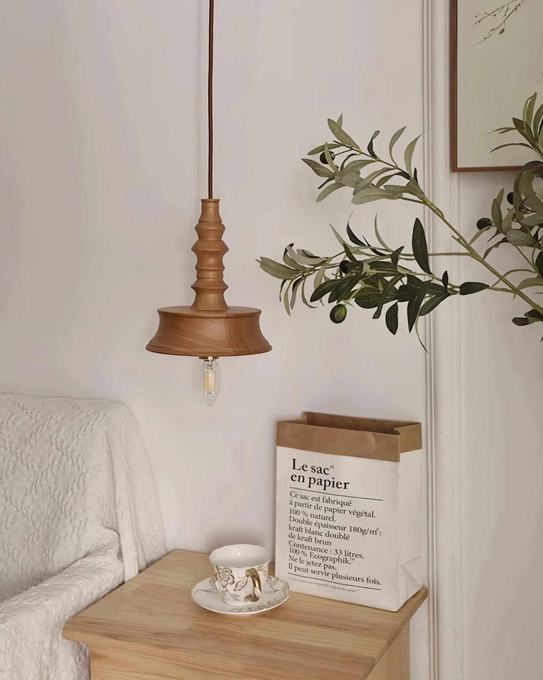 Pendant Lamp Wood Walnut Shade Modern Minimalist Cozy Warm - Neutralighting
