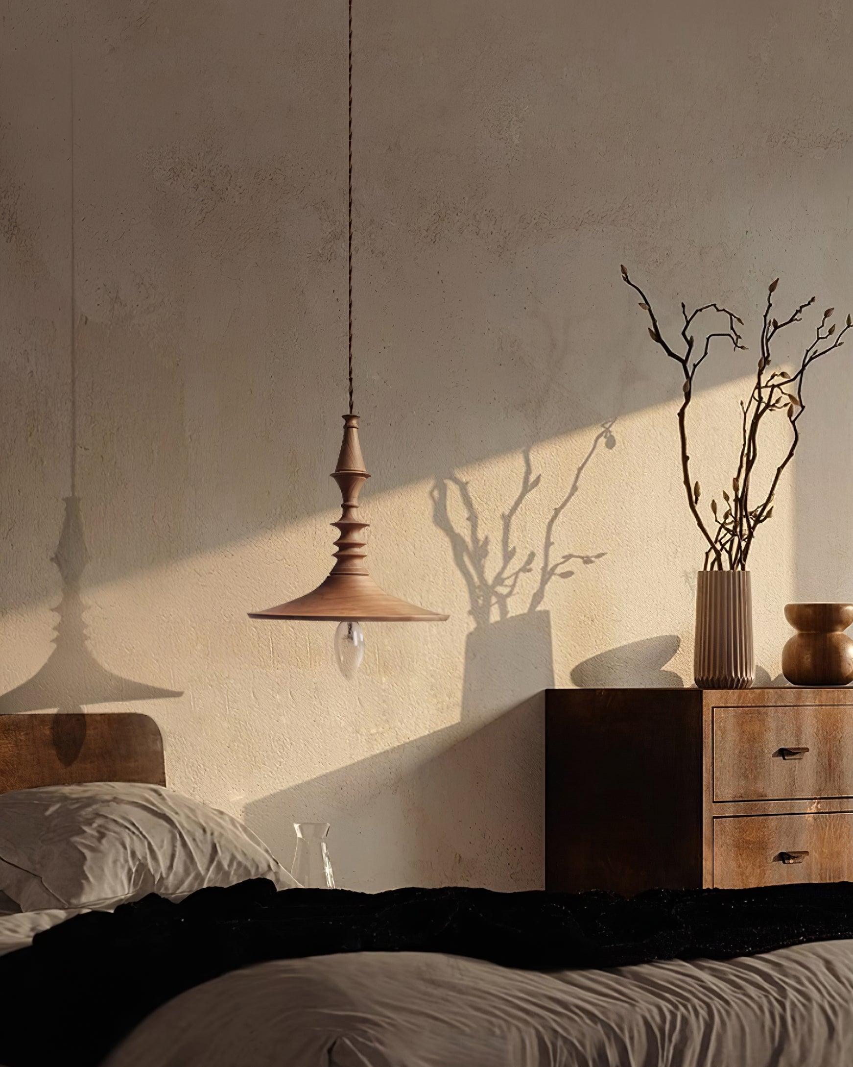 Pendant Lamp Wood Walnut Shade Modern Minimalist Cozy Warm - Neutralighting