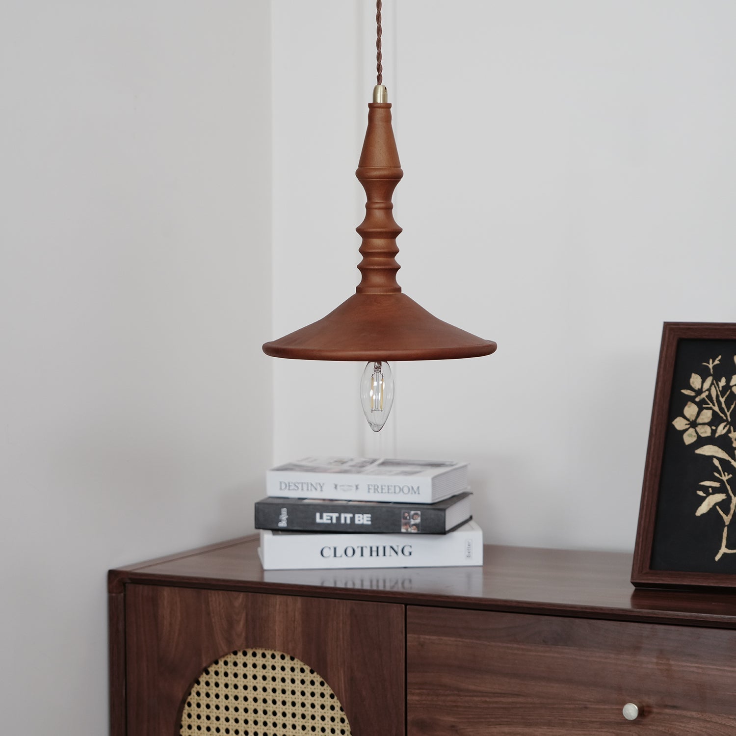 Pendant Lamp Wood Walnut Shade Modern Minimalist Cozy Warm - Neutralighting