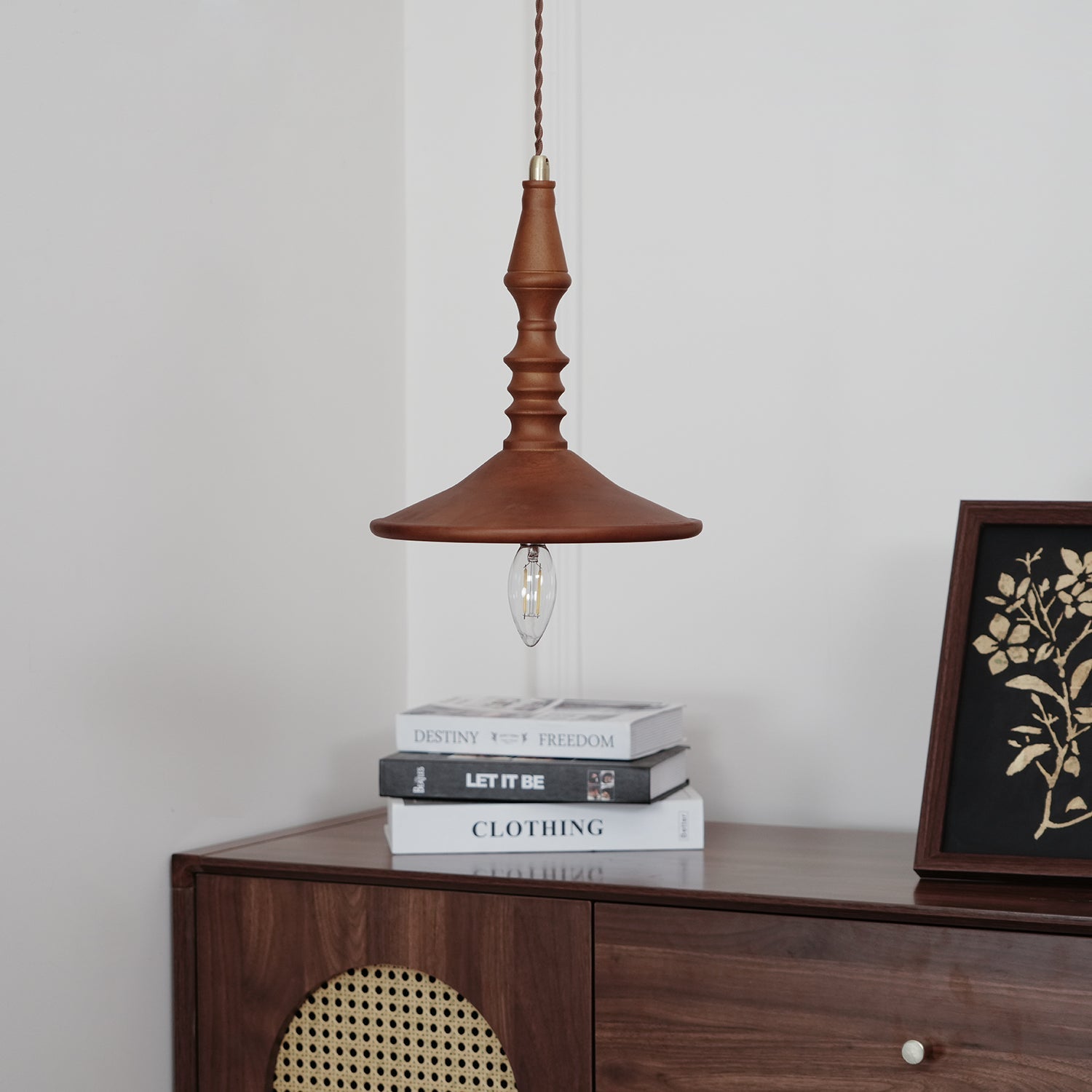 Pendant Lamp Wood Walnut Shade Modern Minimalist Cozy Warm - Neutralighting