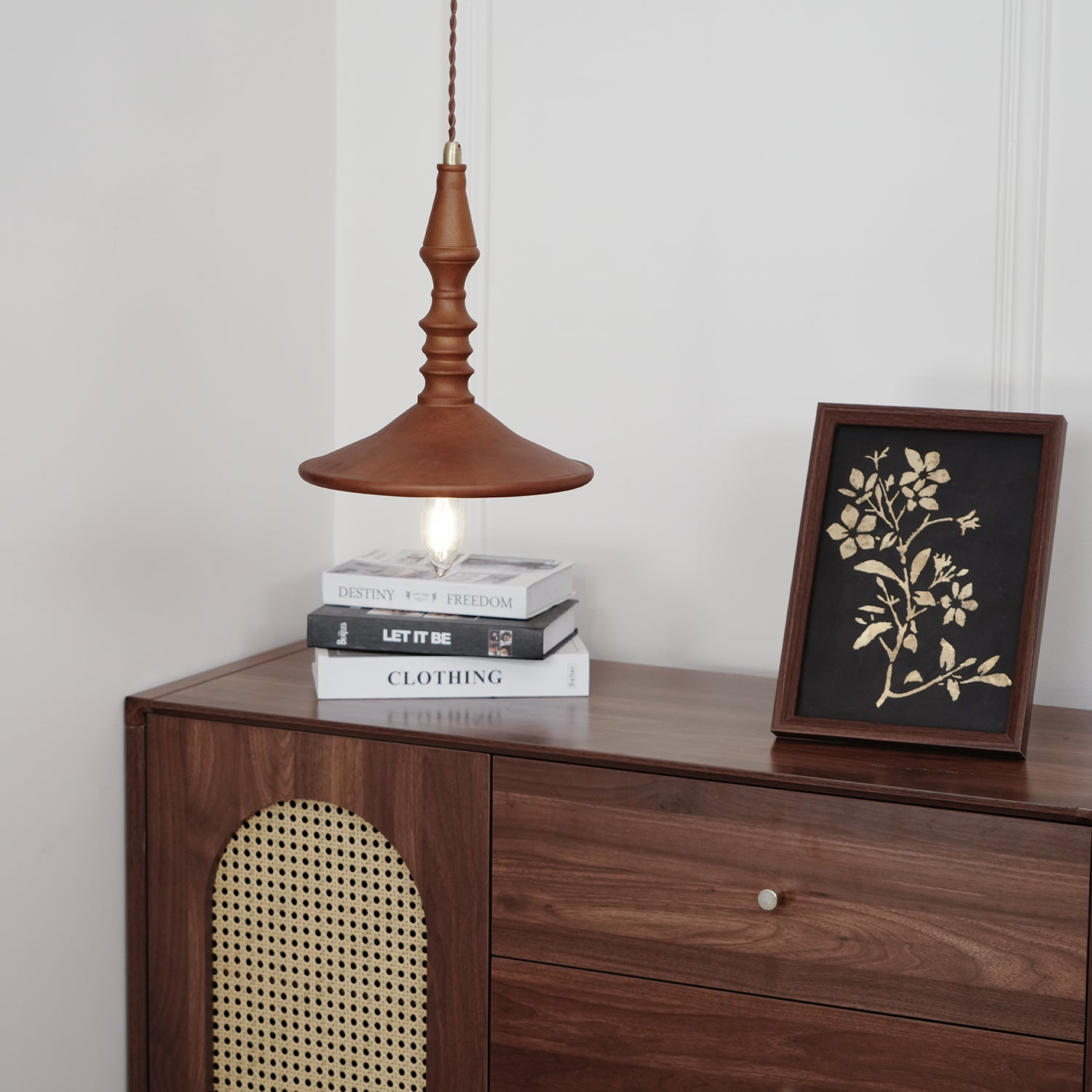 Pendant Lamp Wood Walnut Shade Modern Minimalist Cozy Warm - Neutralighting