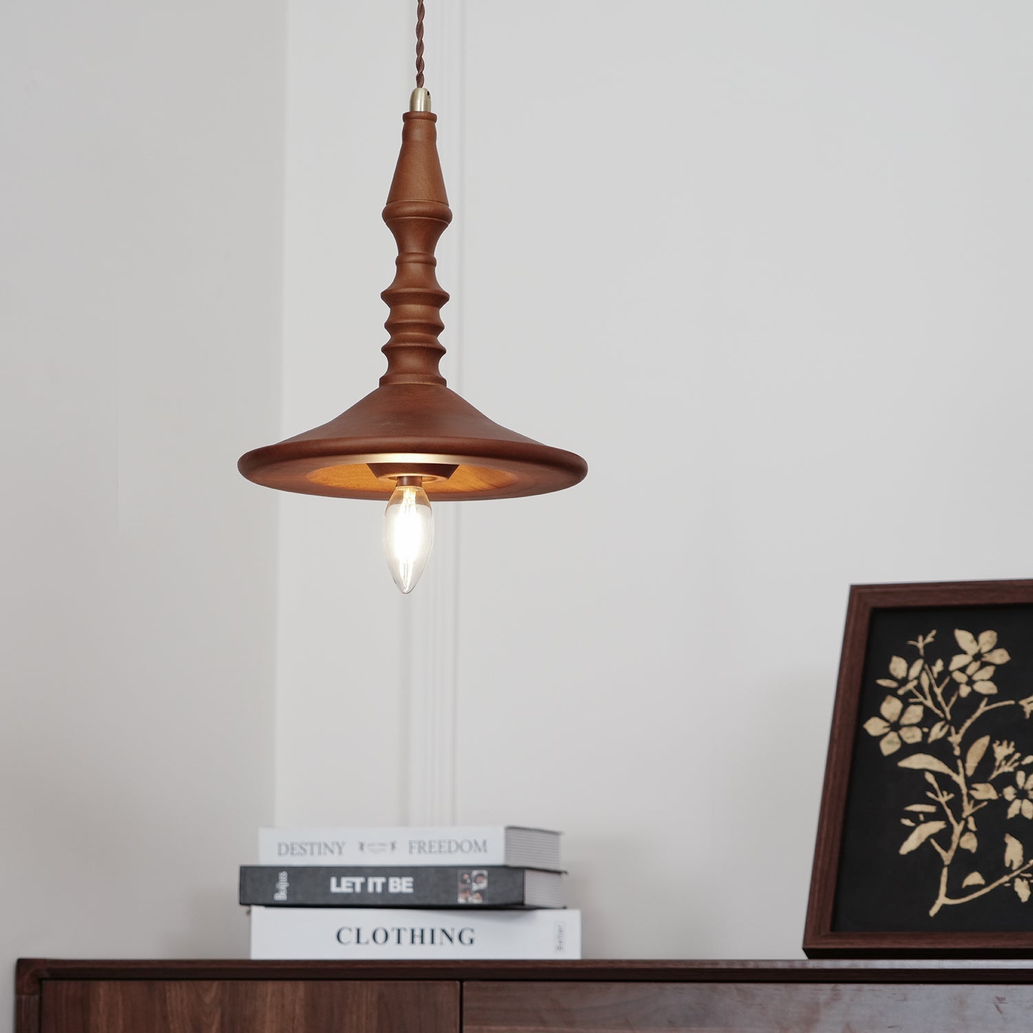 Pendant Lamp Wood Walnut Shade Modern Minimalist Cozy Warm - Neutralighting