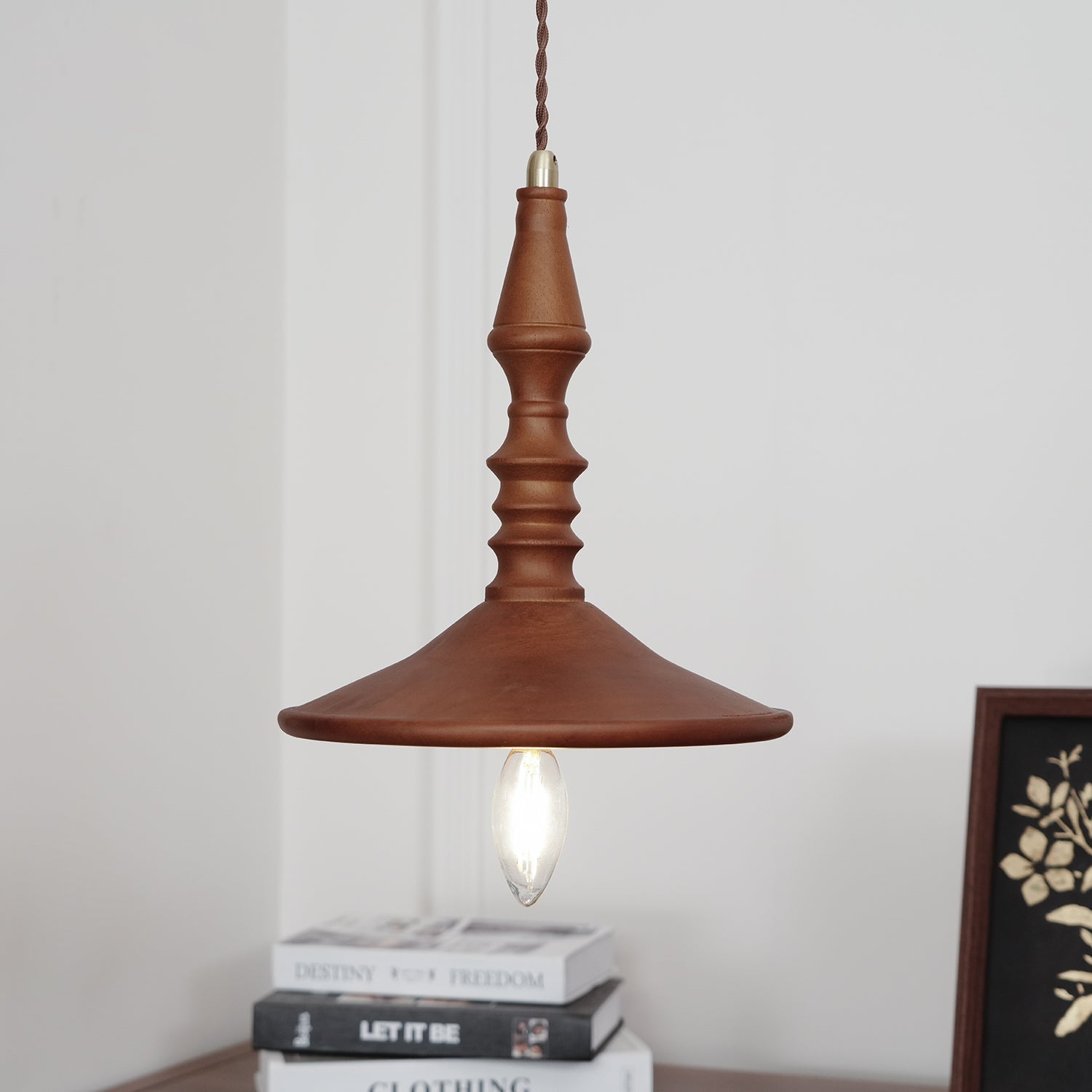 Pendant Lamp Wood Walnut Shade Modern Minimalist Cozy Warm - Neutralighting