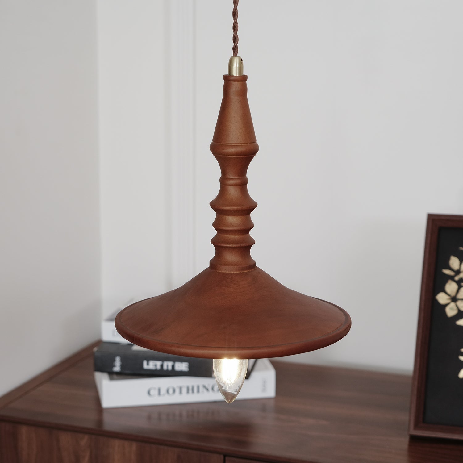 Pendant Lamp Wood Walnut Shade Modern Minimalist Cozy Warm - Neutralighting