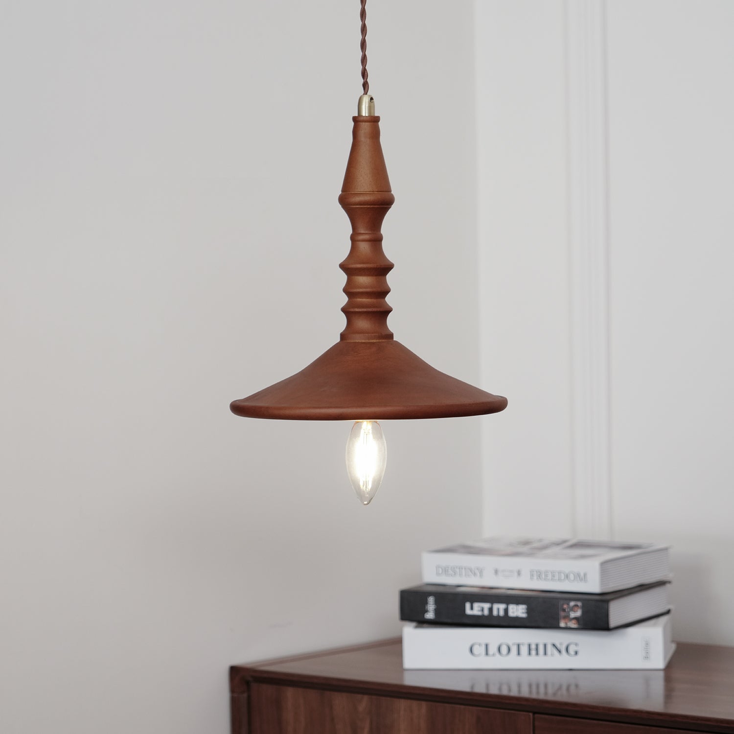 Pendant Lamp Wood Walnut Shade Modern Minimalist Cozy Warm - Neutralighting