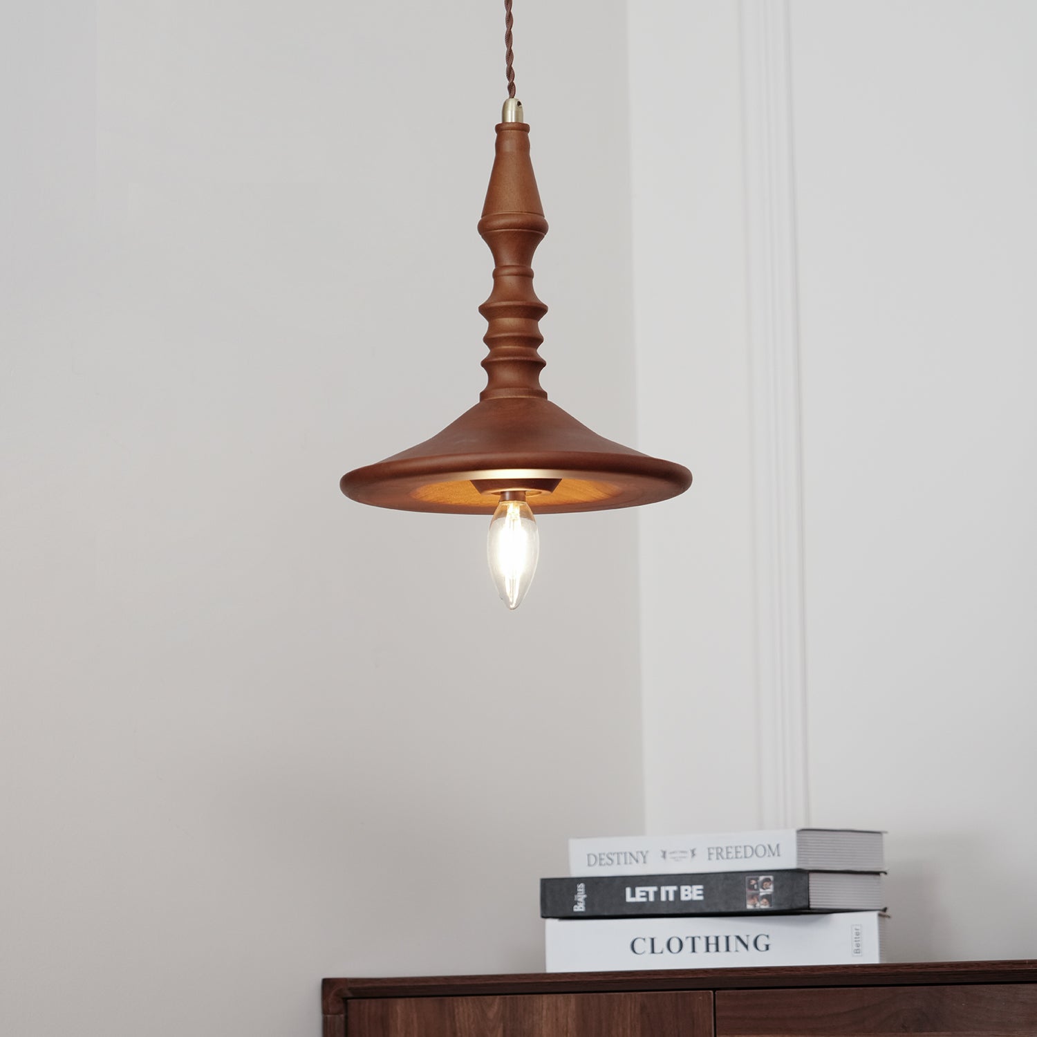 Pendant Lamp Wood Walnut Shade Modern Minimalist Cozy Warm - Neutralighting