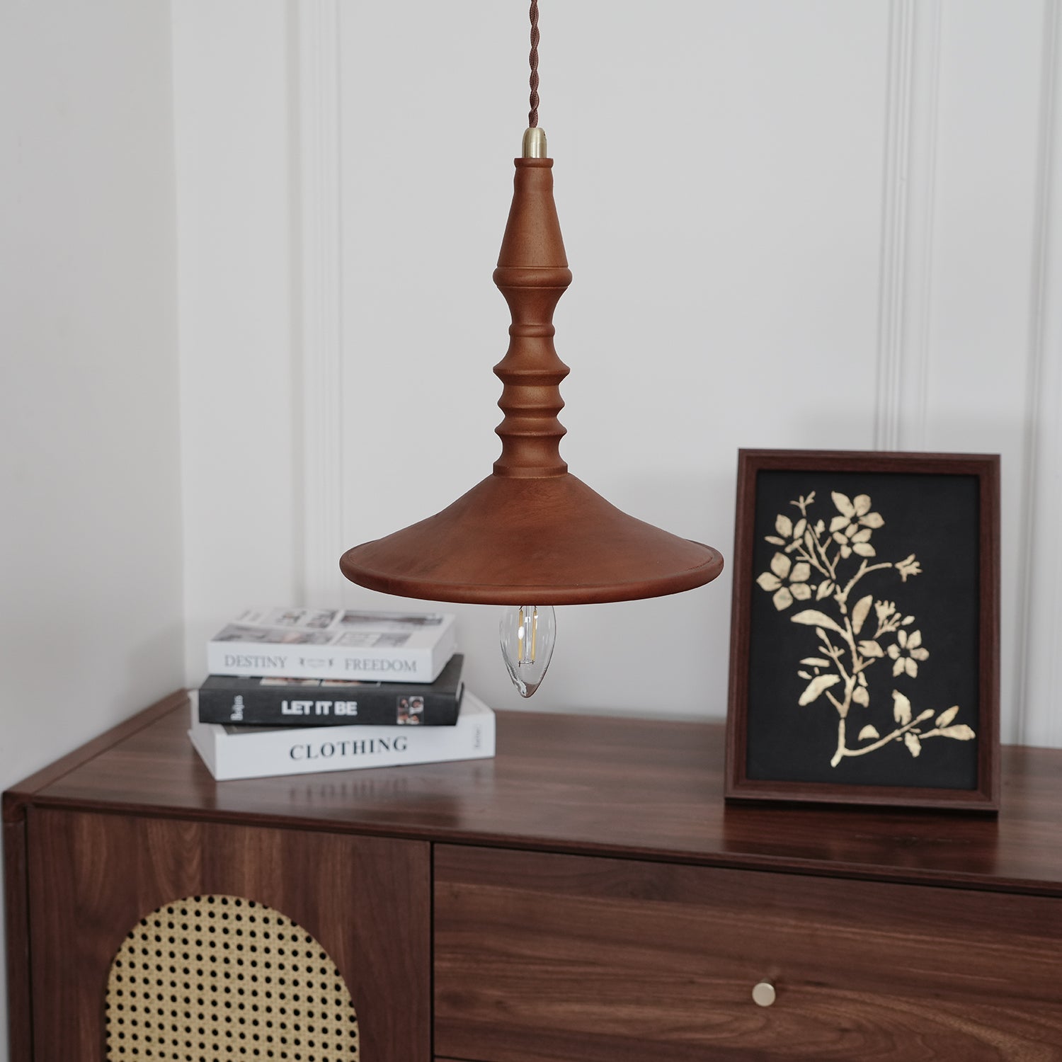 Pendant Lamp Wood Walnut Shade Modern Minimalist Cozy Warm - Neutralighting