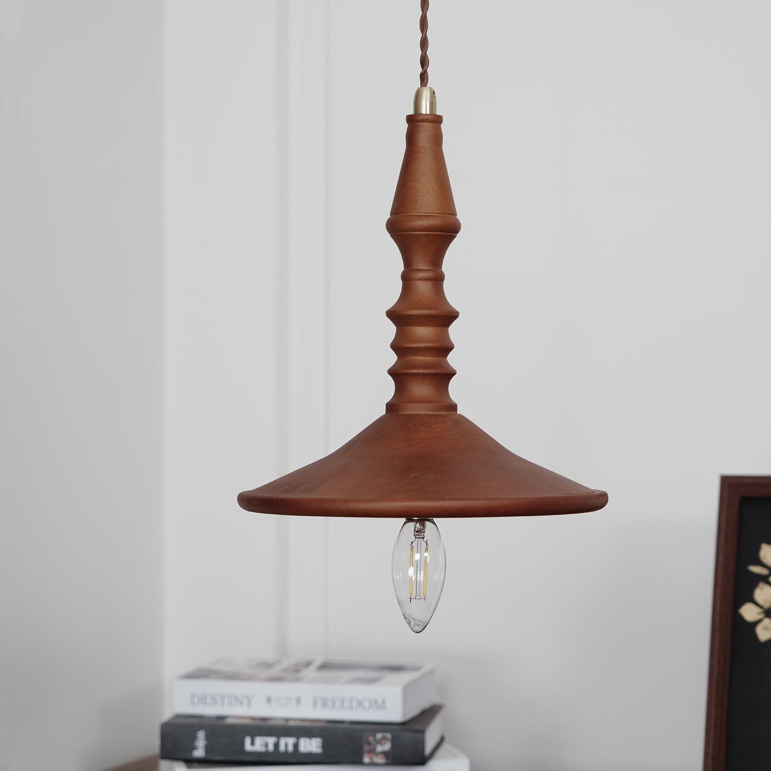 Pendant Lamp Wood Walnut Shade Modern Minimalist Cozy Warm - Neutralighting