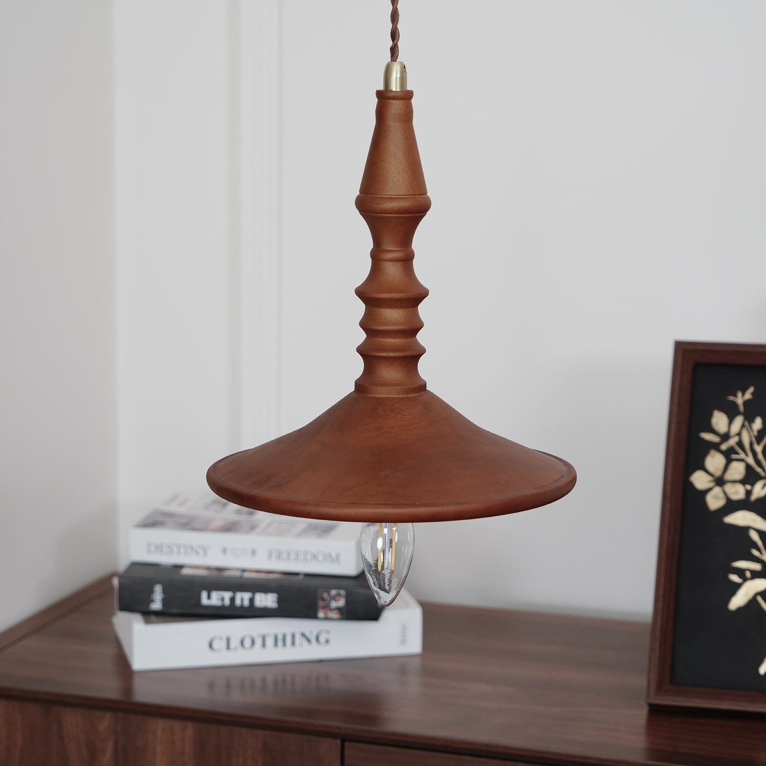 Pendant Lamp Wood Walnut Shade Modern Minimalist Cozy Warm - Neutralighting