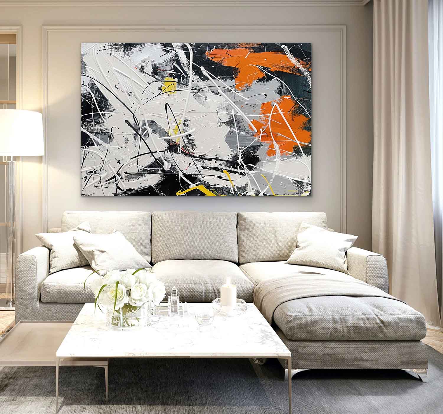 Wall Art Chaotic Abstract Dripping Lines Orange
