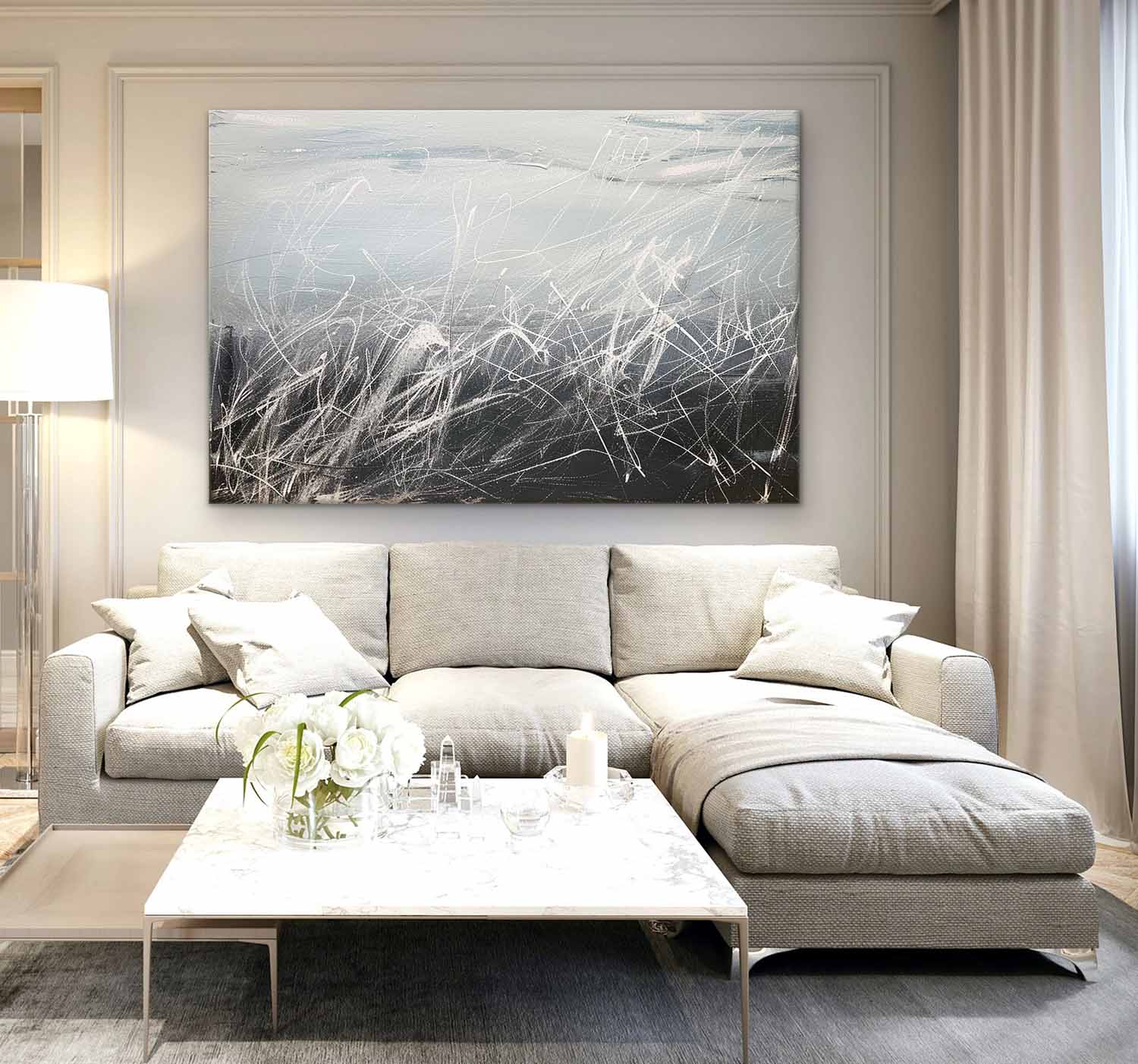 Abstract Textured Monochrome Strokes Oil Painting