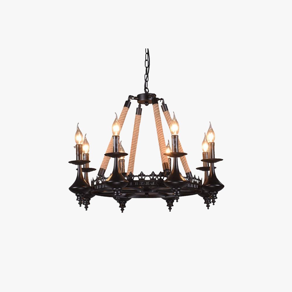 Epoch Retro Candle Chandelier Black Metal/Rope Restaurant/Bar - Neutralighting