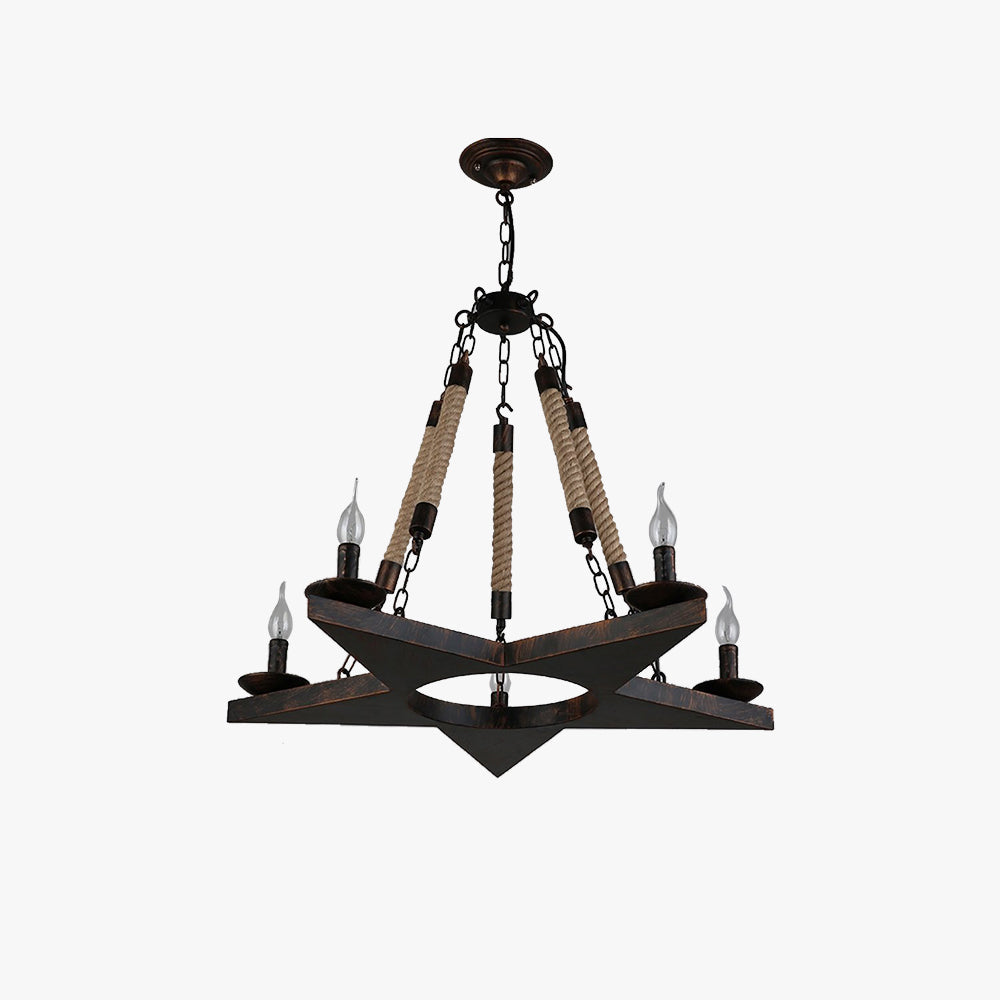Epoch Retro Pentagram Chandelier Rust Metal/Rope Cafe/Restaurant - Neutralighting
