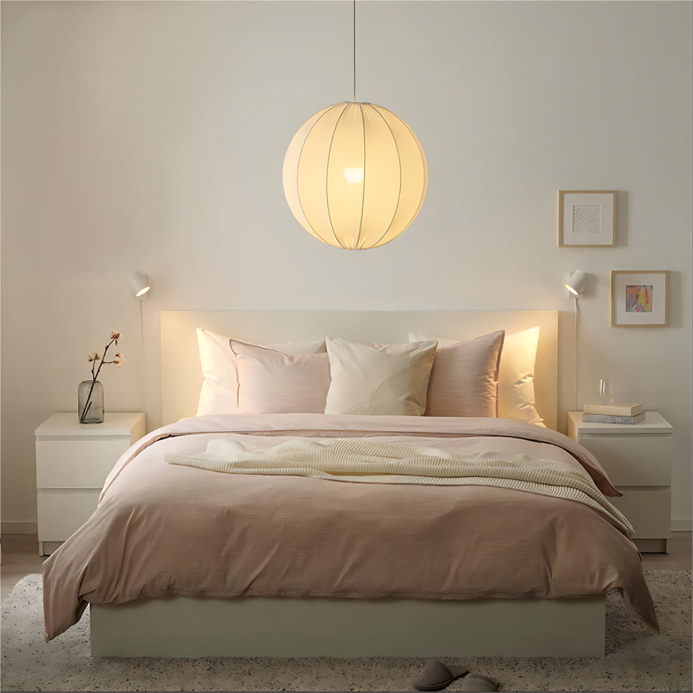 Ritta Modern Minimalist Sphere Metal/Fabric Pendant Light, White - Neutralighting