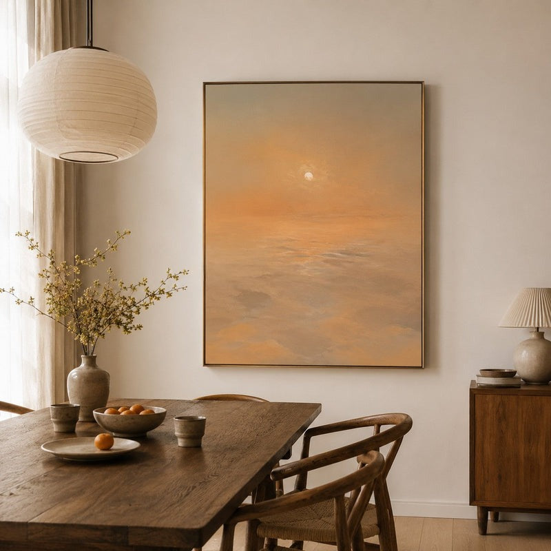 Serene Coastal Sunrise Landscape Oil Painting