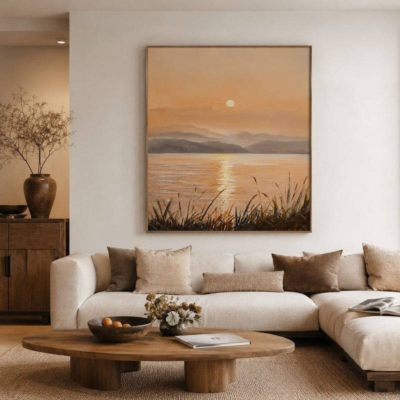 Wall Art Golden Sunset Lake Landscape Impasto
