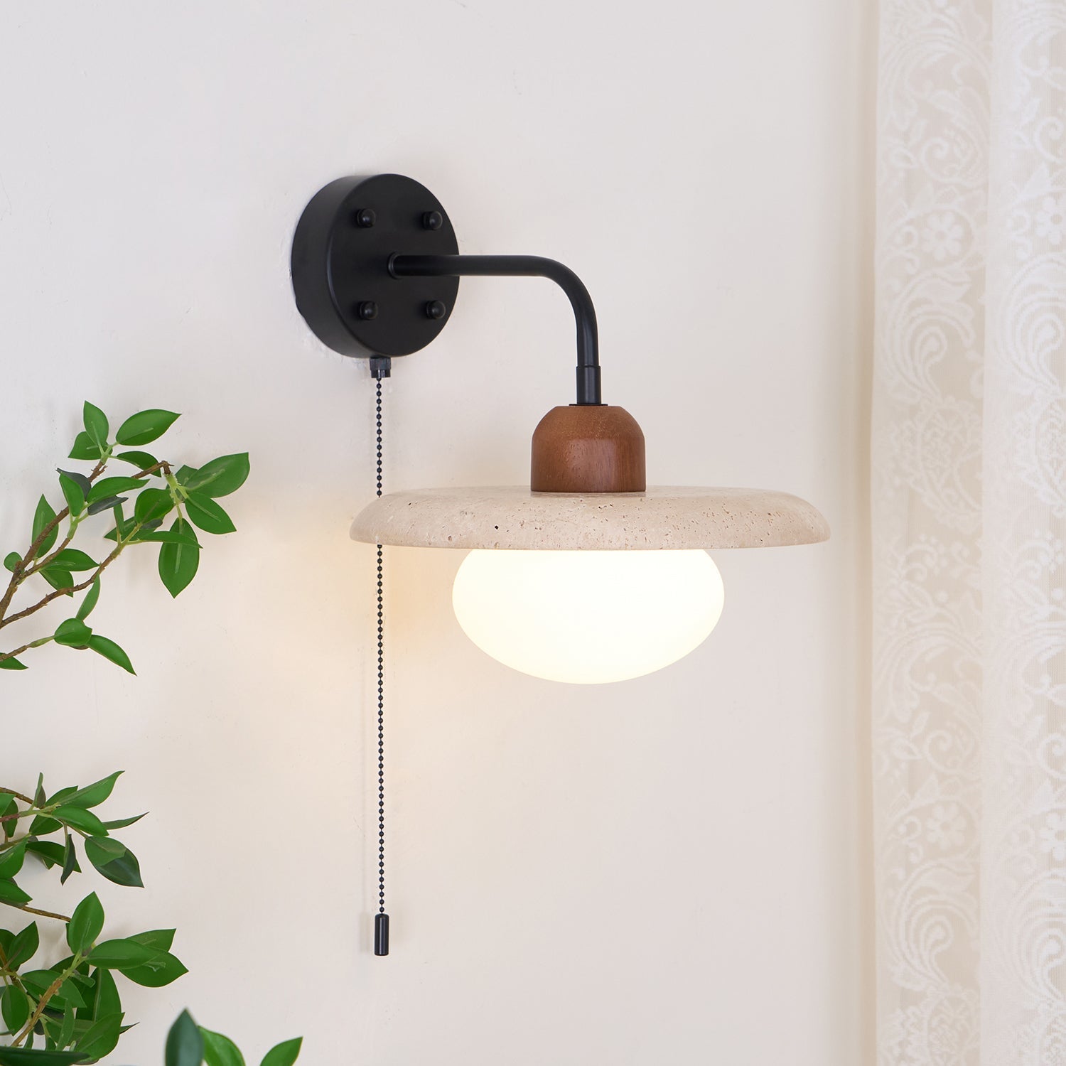Solaro Travertine Wall Light Pull Chain Switch - Neutralighting