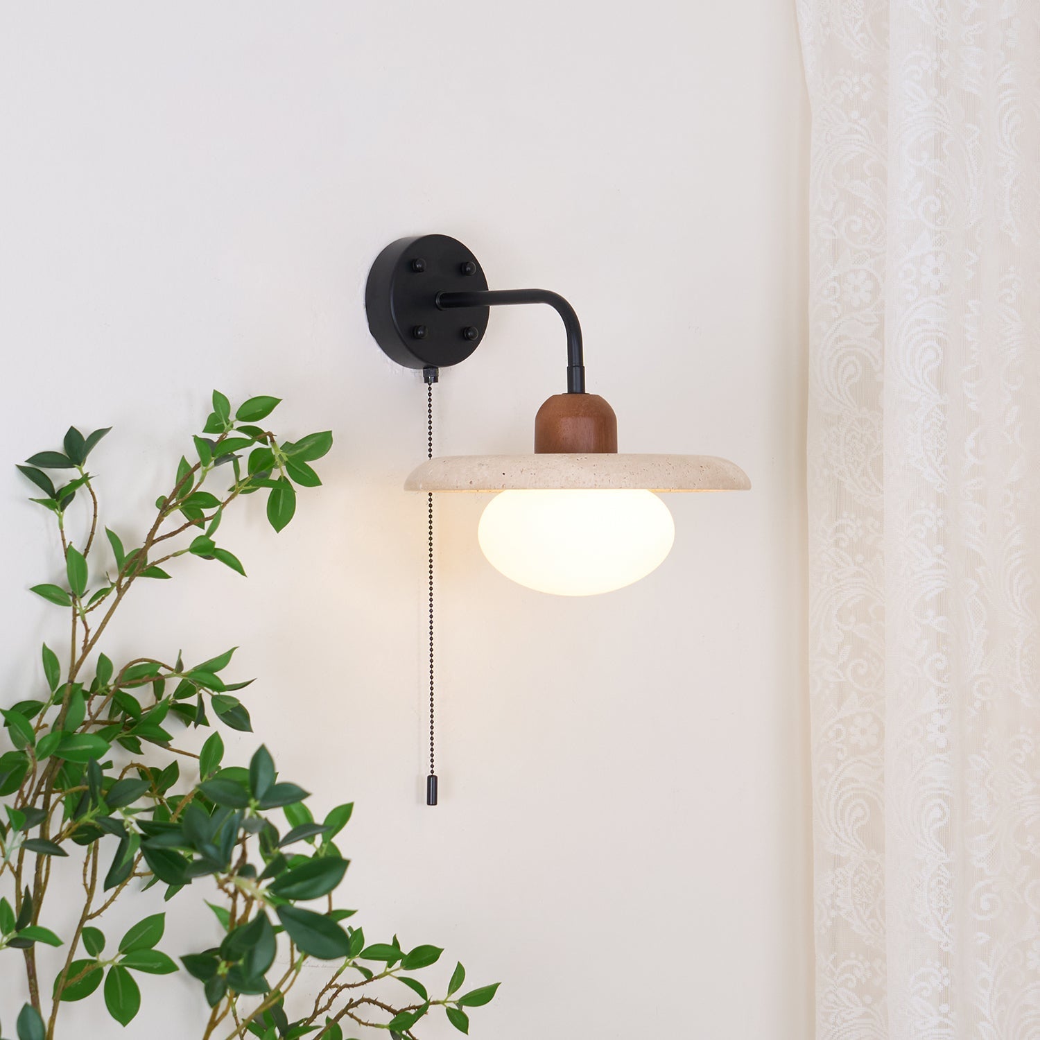 Solaro Travertine Wall Light Pull Chain Switch - Neutralighting