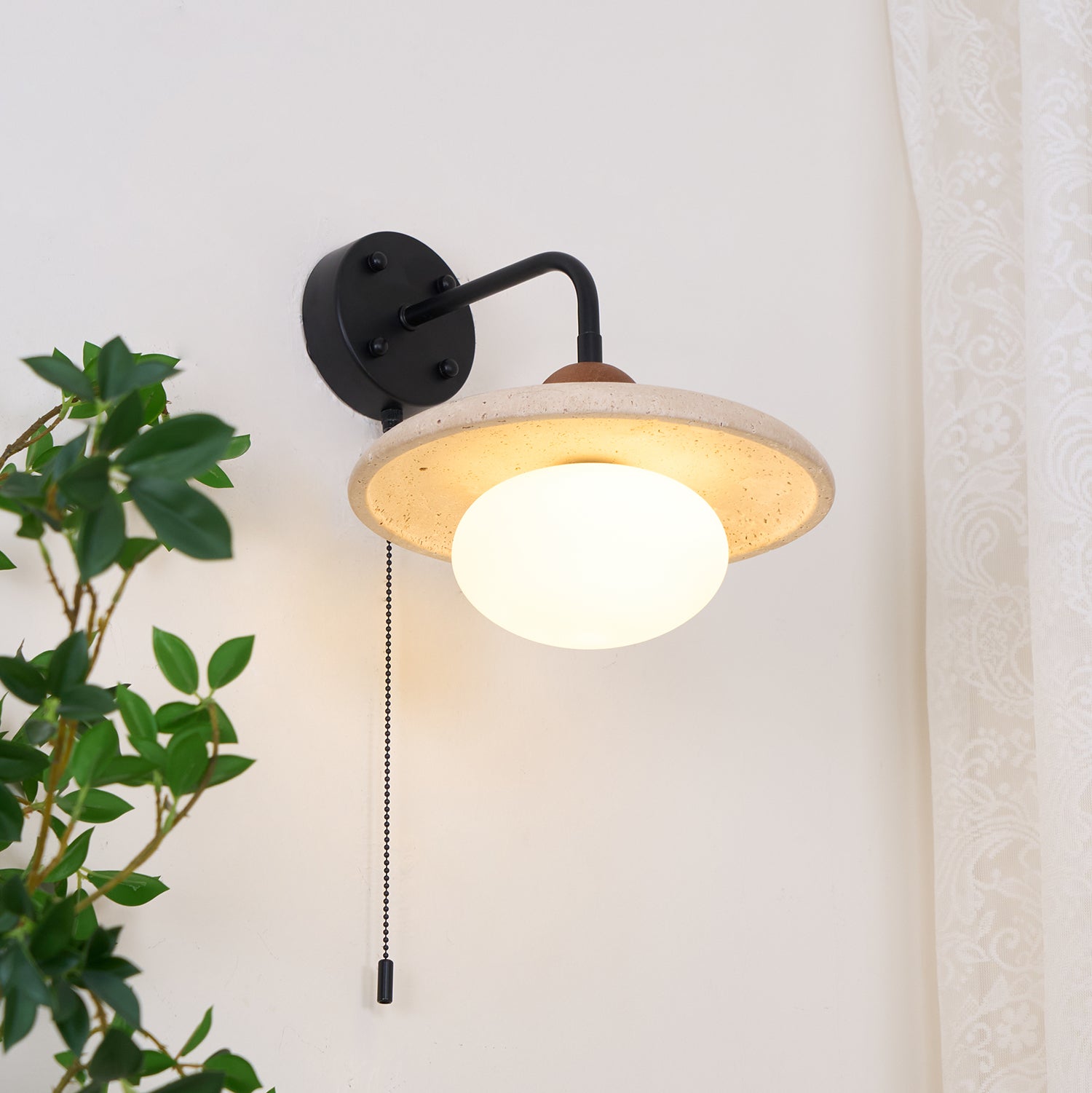 Solaro Travertine Wall Light Pull Chain Switch - Neutralighting