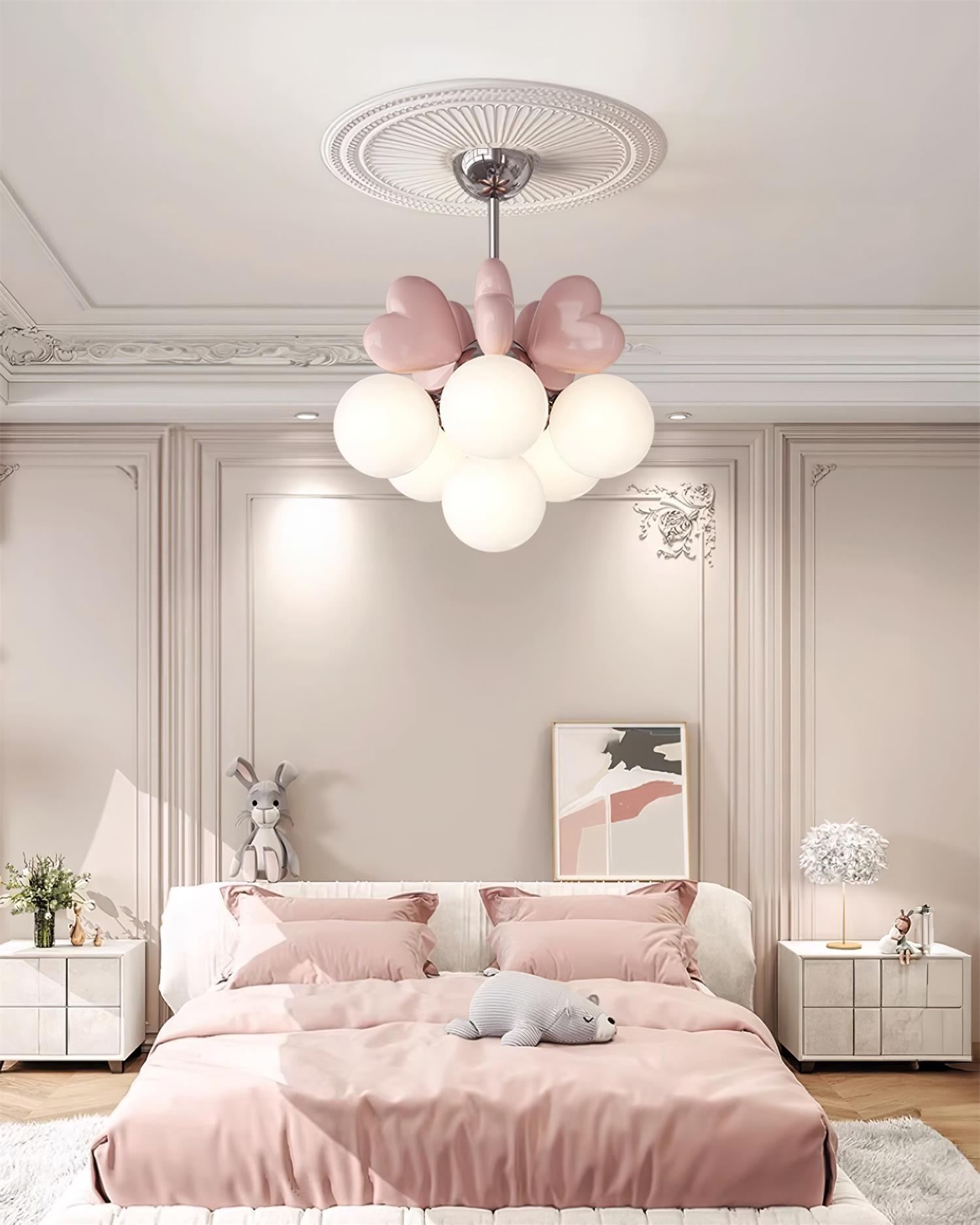 Chandelier Heart Accents Globe Shades Playful Modern Kids Room - Neutralighting