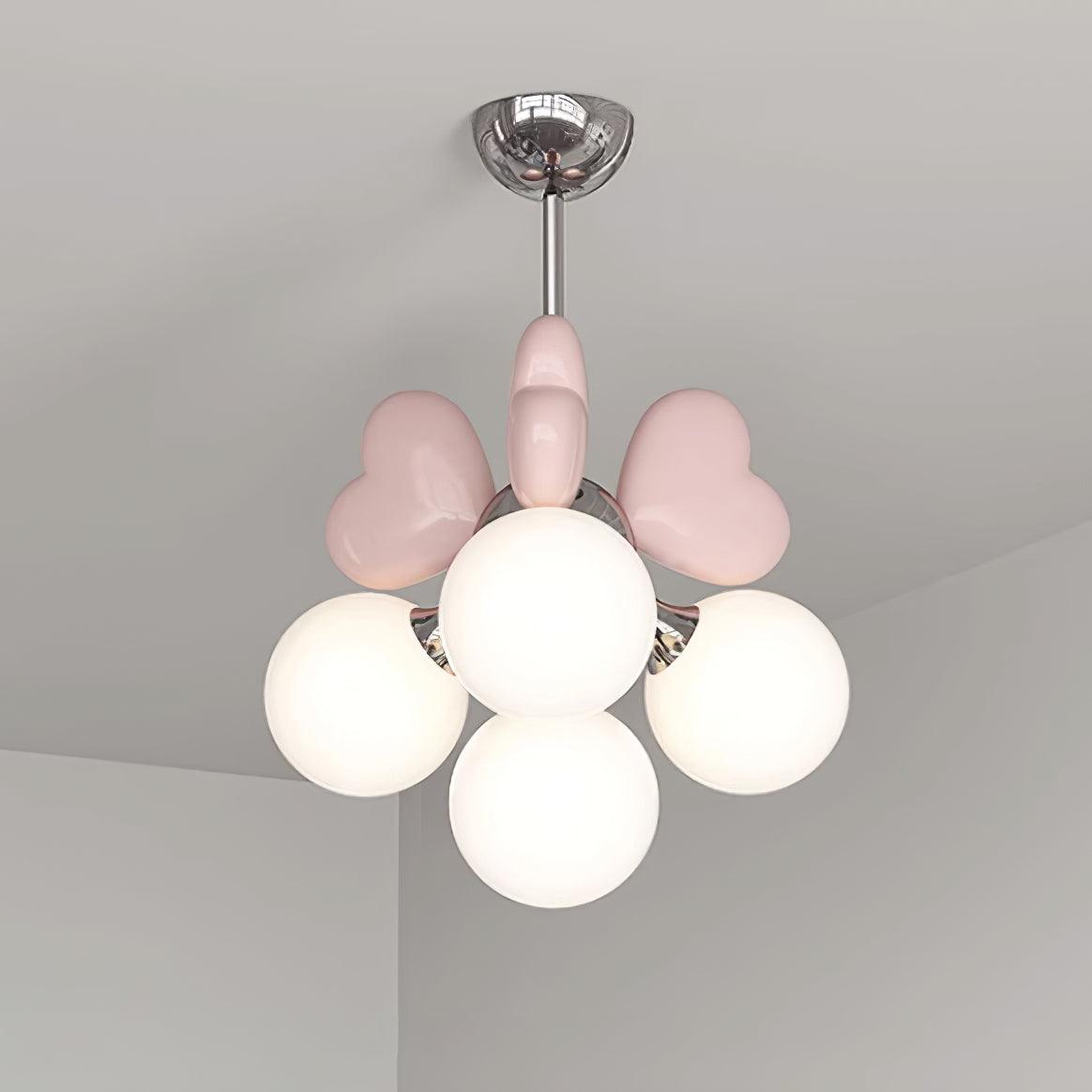 Chandelier Heart Accents Globe Shades Playful Modern Kids Room - Neutralighting