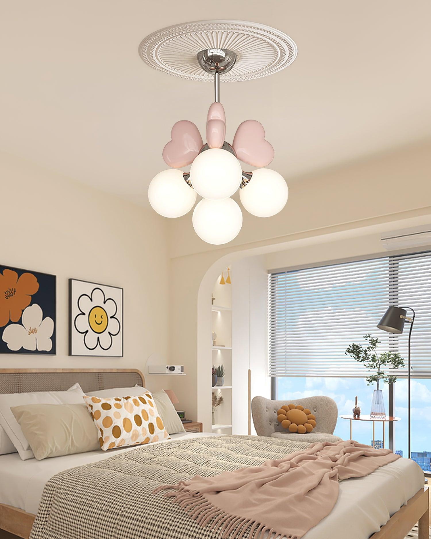 Chandelier Heart Accents Globe Shades Playful Modern Kids Room - Neutralighting
