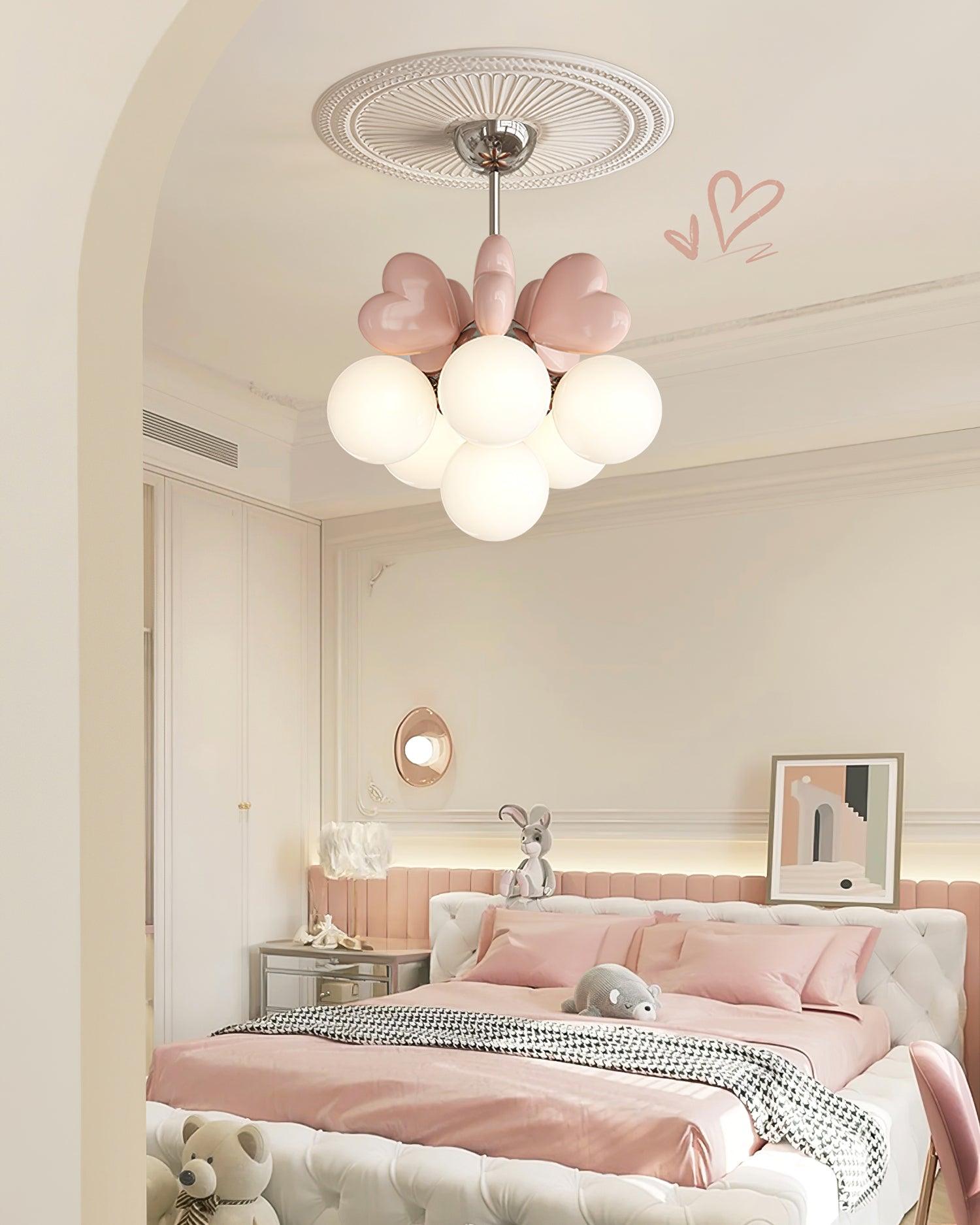 Chandelier Heart Accents Globe Shades Playful Modern Kids Room - Neutralighting