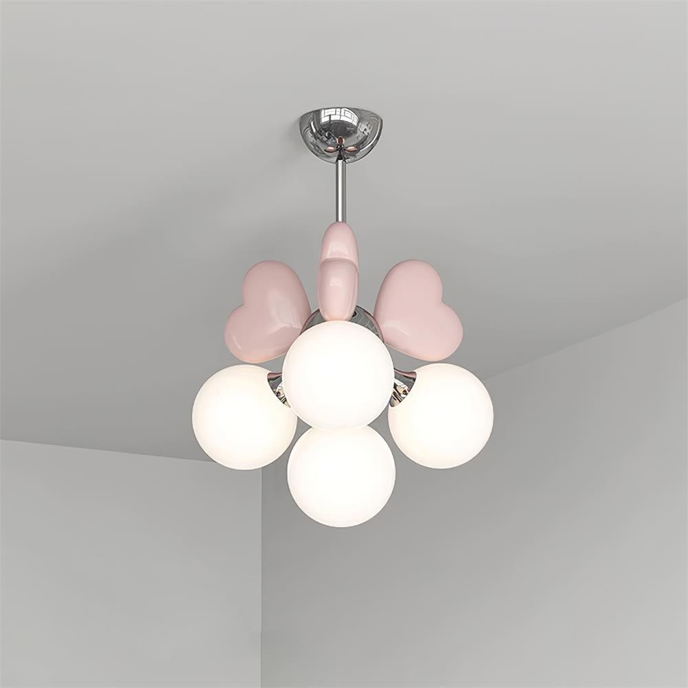 Chandelier Heart Accents Globe Shades Playful Modern Kids Room - Neutralighting