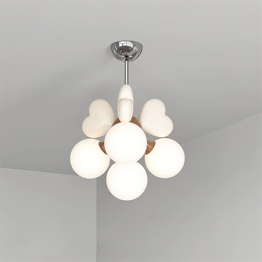 Chandelier Heart Accents Globe Shades Playful Modern Kids Room - Neutralighting