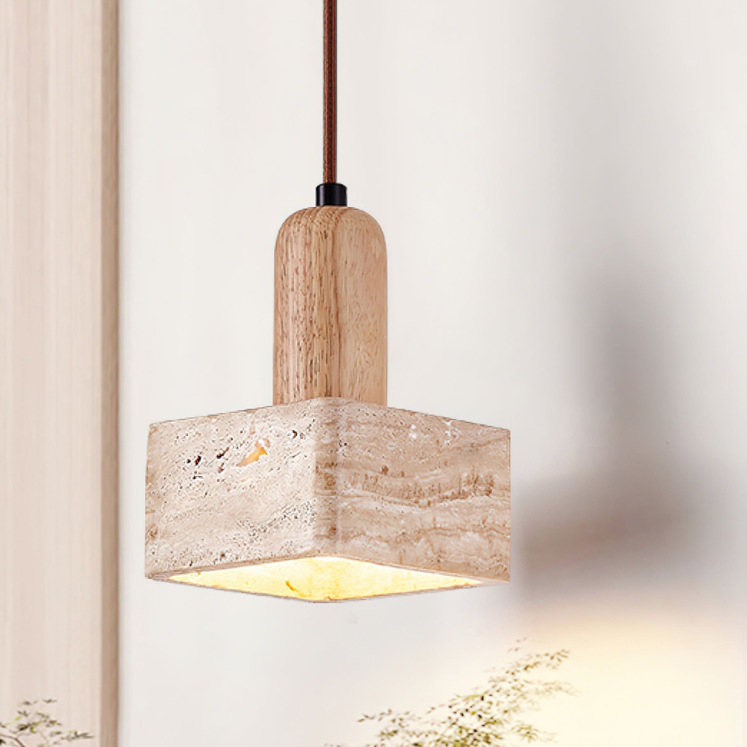 Ritta Square Travertine Pendant Light - Neutralighting