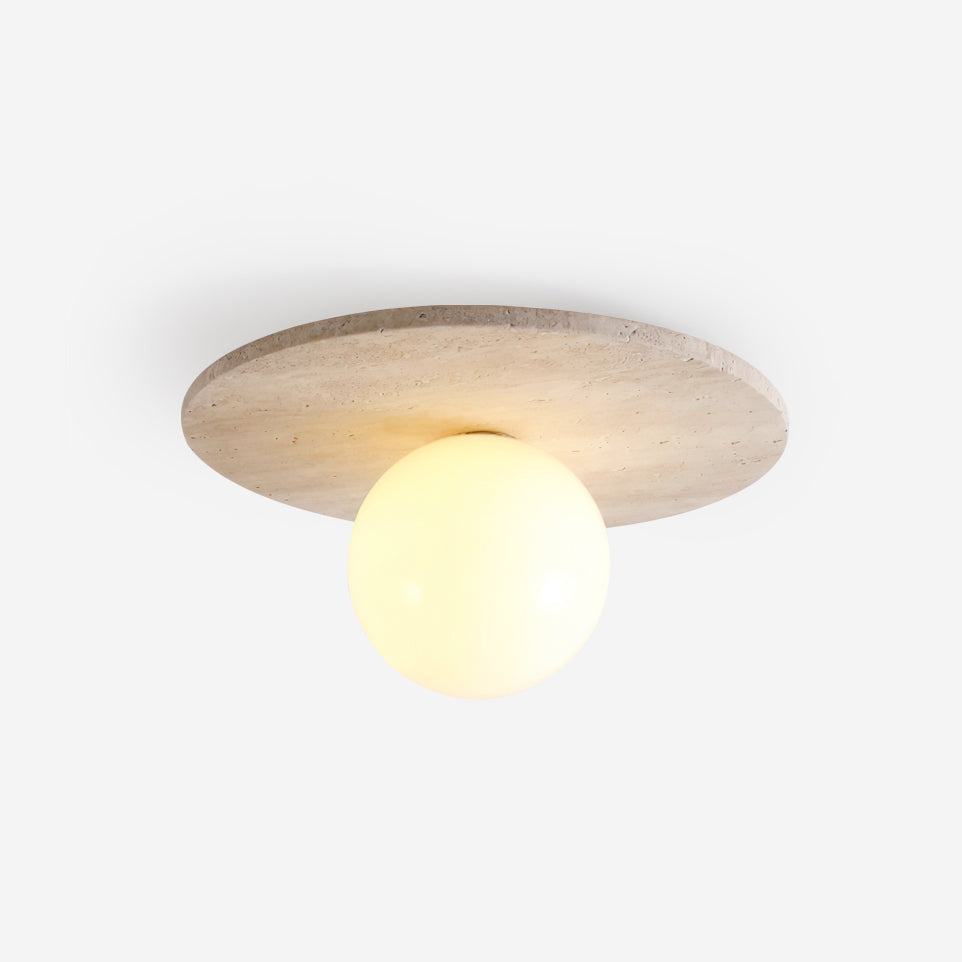 Ceiling Light Travertine Disc with Glass Globe Cozy - Neutralighting