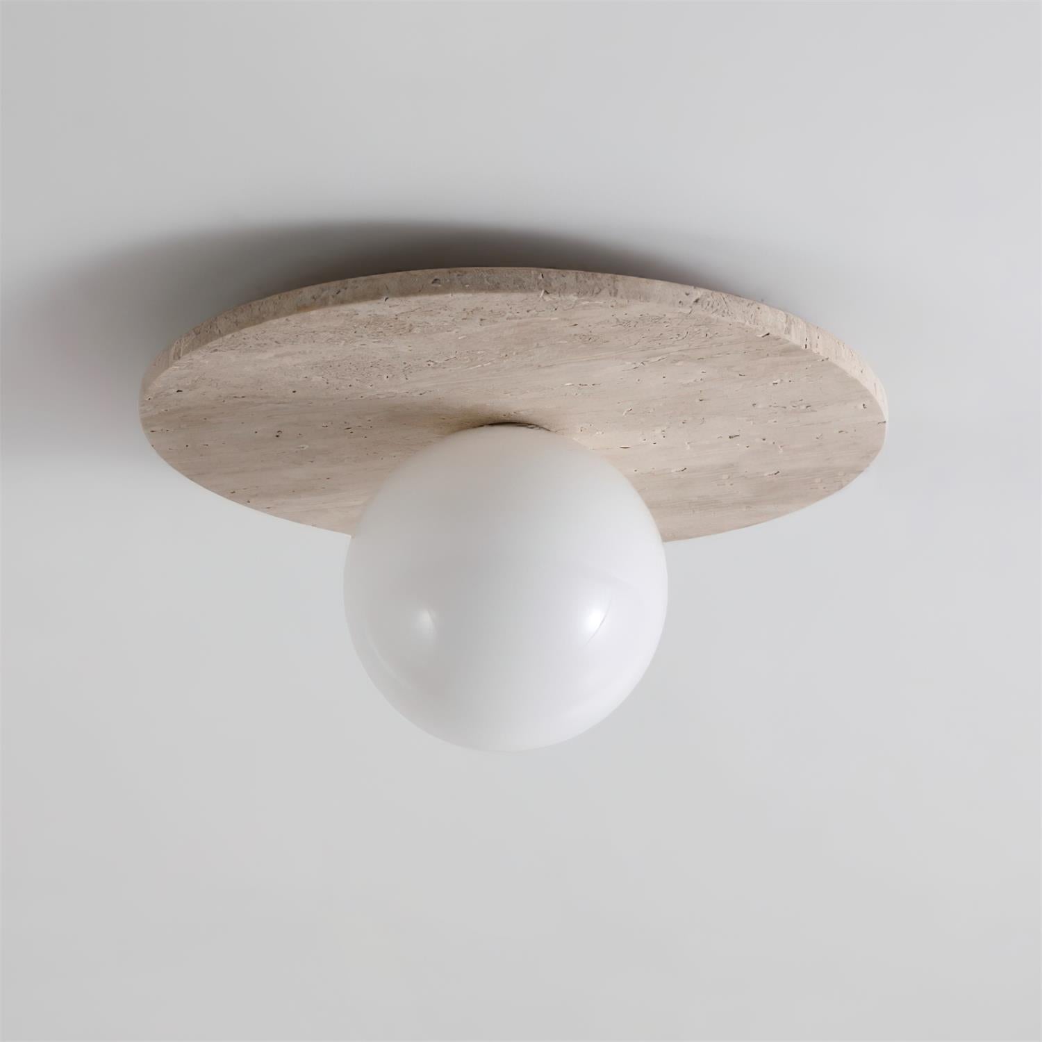 Ceiling Light Travertine Disc with Glass Globe Cozy - Neutralighting