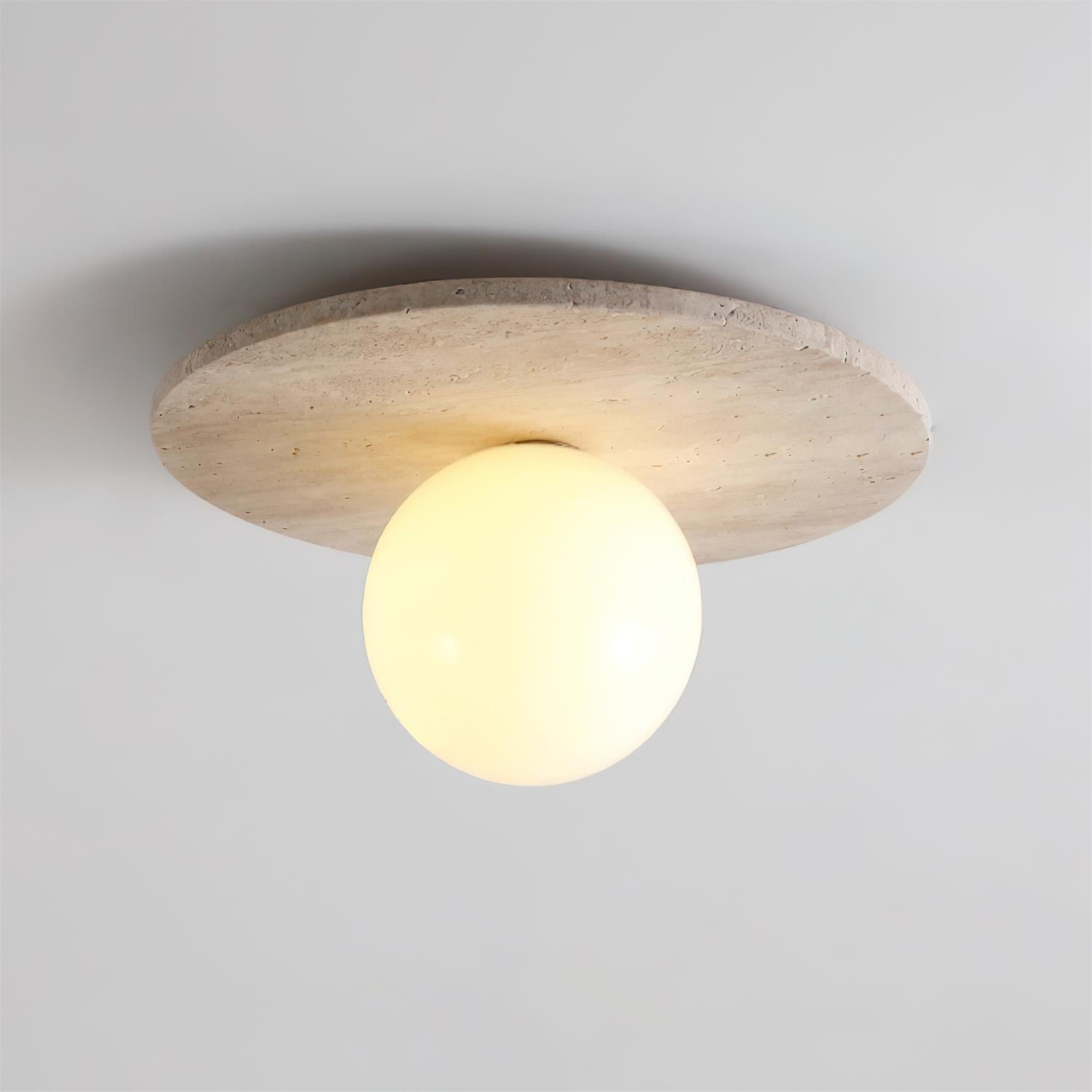Ceiling Light Travertine Disc with Glass Globe Cozy - Neutralighting