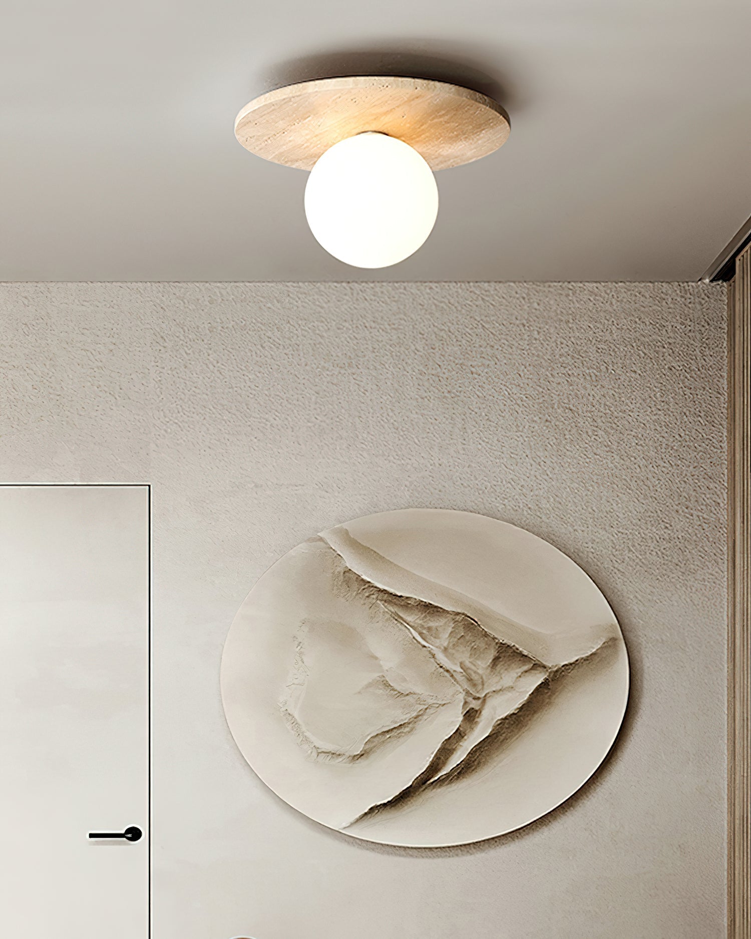 Ceiling Light Travertine Disc with Glass Globe Cozy - Neutralighting