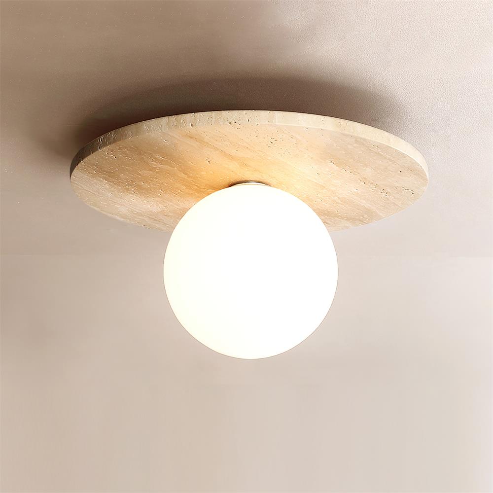 Ceiling Light Travertine Disc with Glass Globe Cozy - Neutralighting