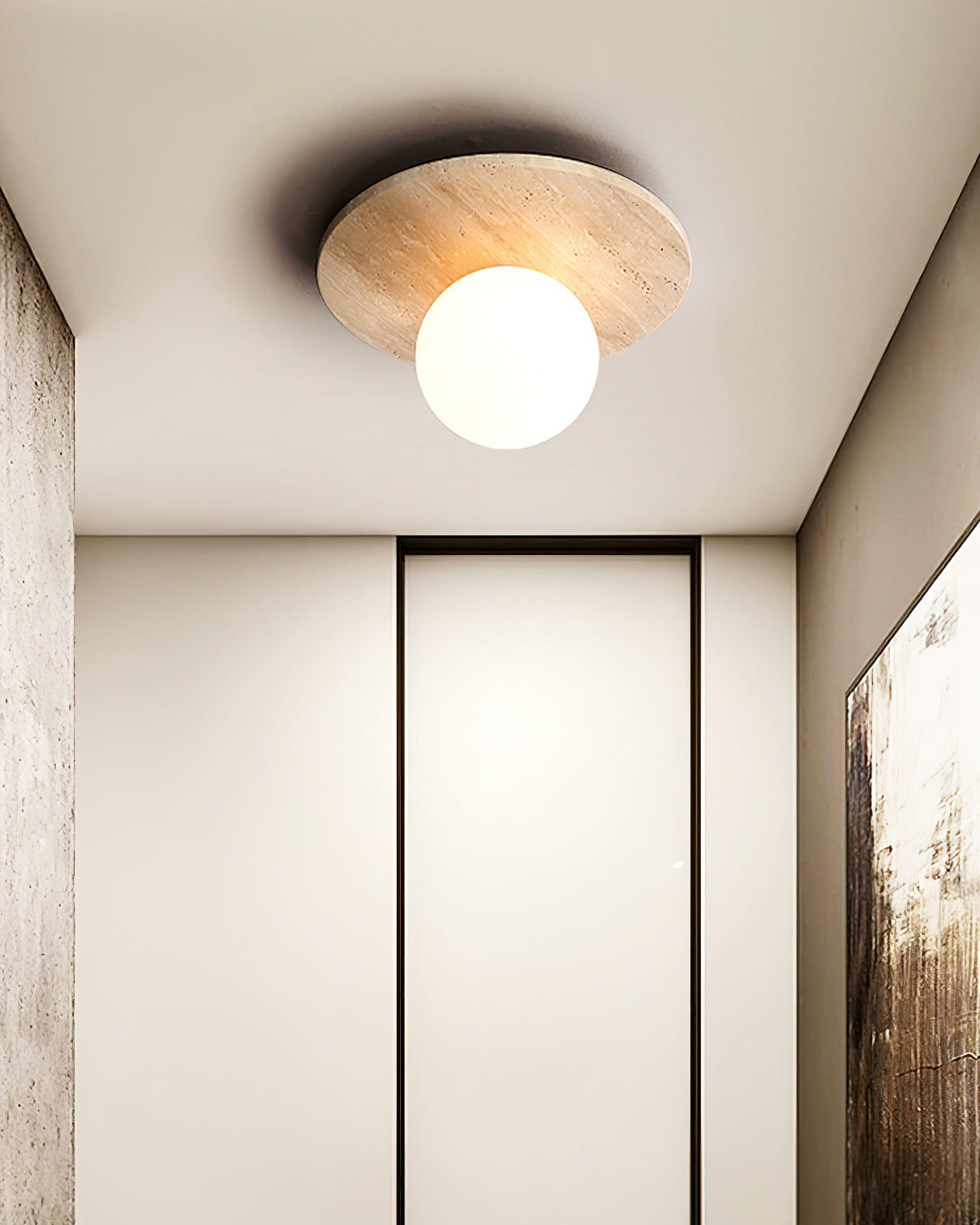 Ceiling Light Travertine Disc with Glass Globe Cozy - Neutralighting