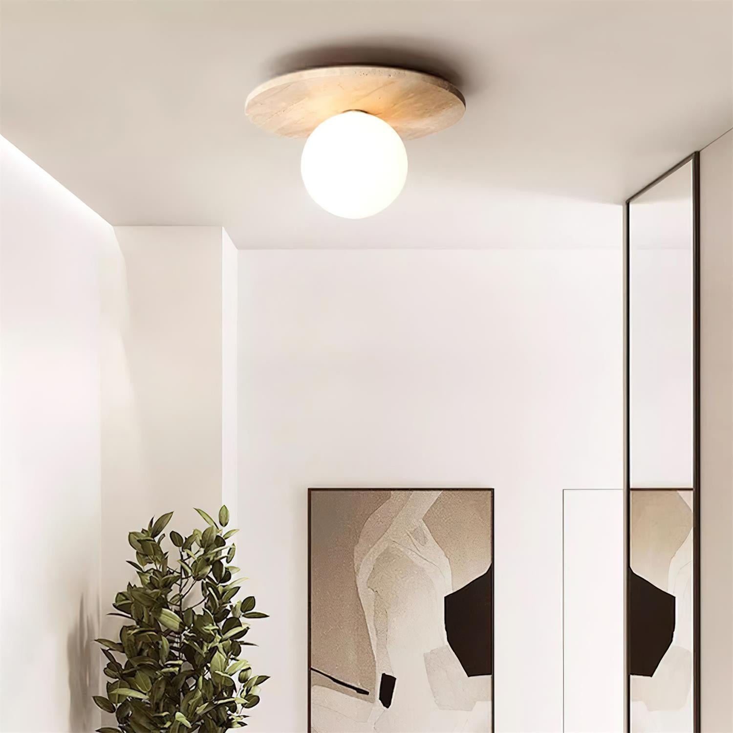 Ceiling Light Travertine Disc with Glass Globe Cozy - Neutralighting