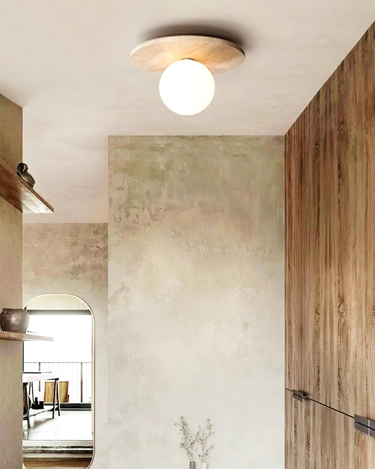 Ceiling Light Travertine Disc with Glass Globe Cozy - Neutralighting