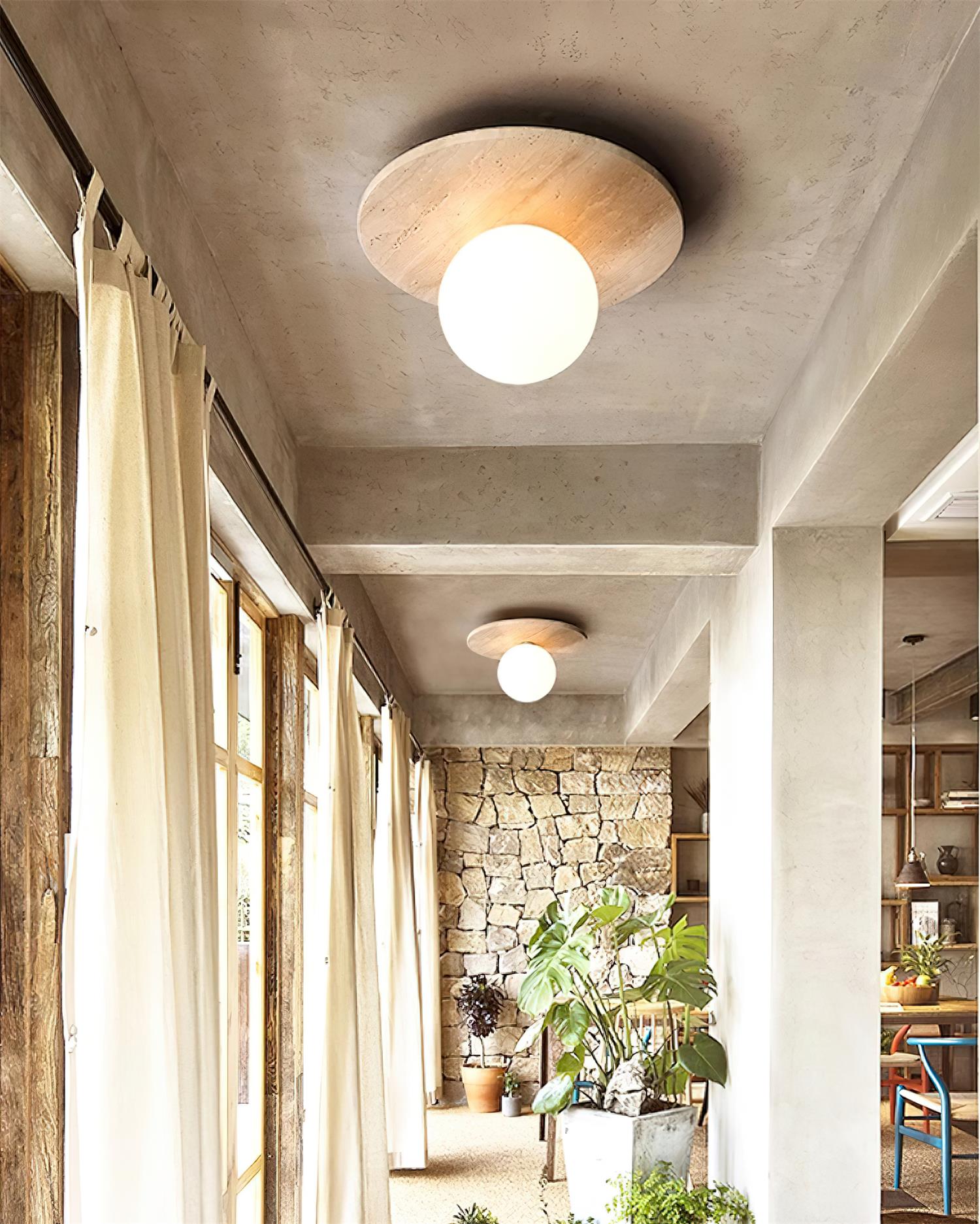 Ceiling Light Travertine Disc with Glass Globe Cozy - Neutralighting
