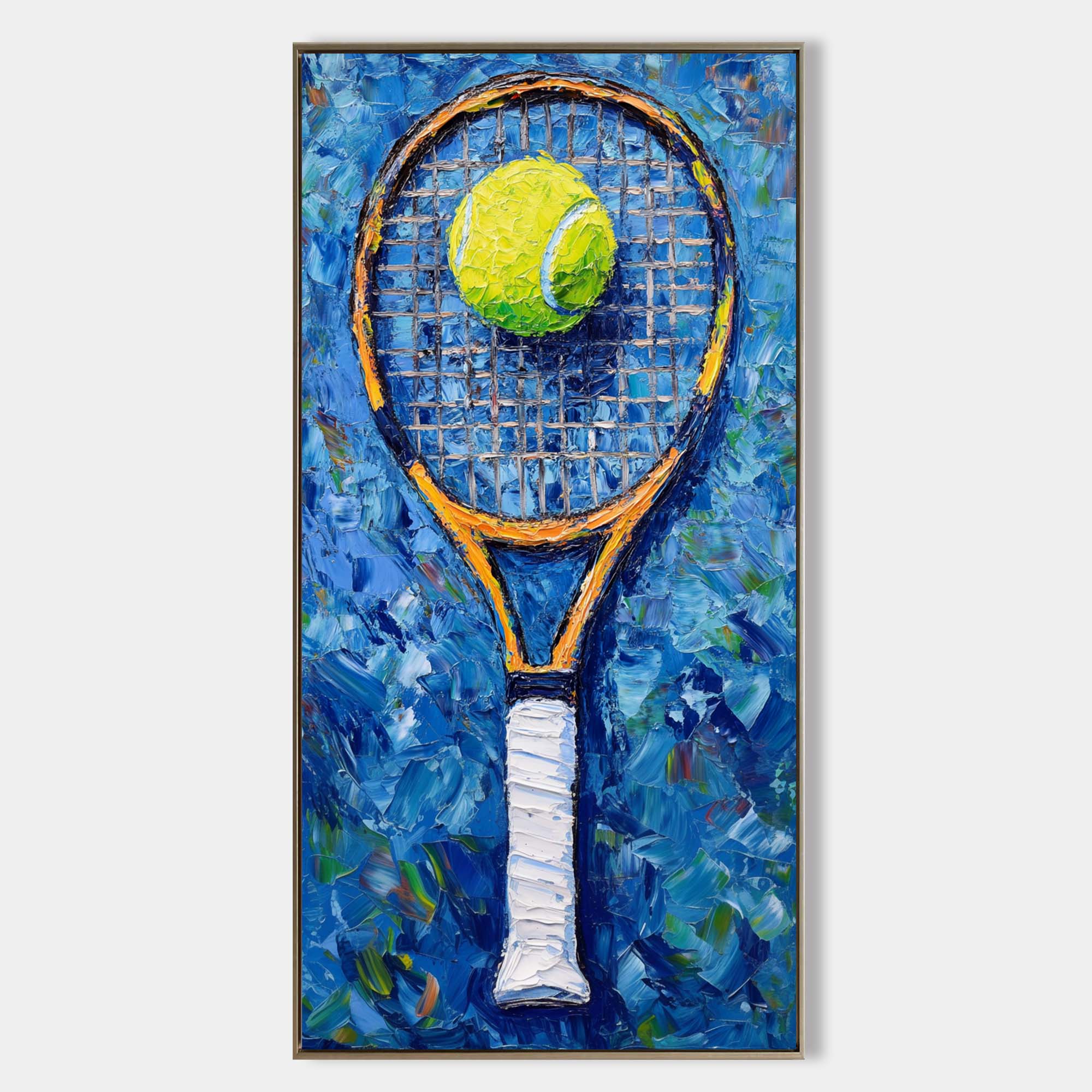 Blue‑Yellow Tall Tennis‑Racket Vibrant‑Sport Artwork