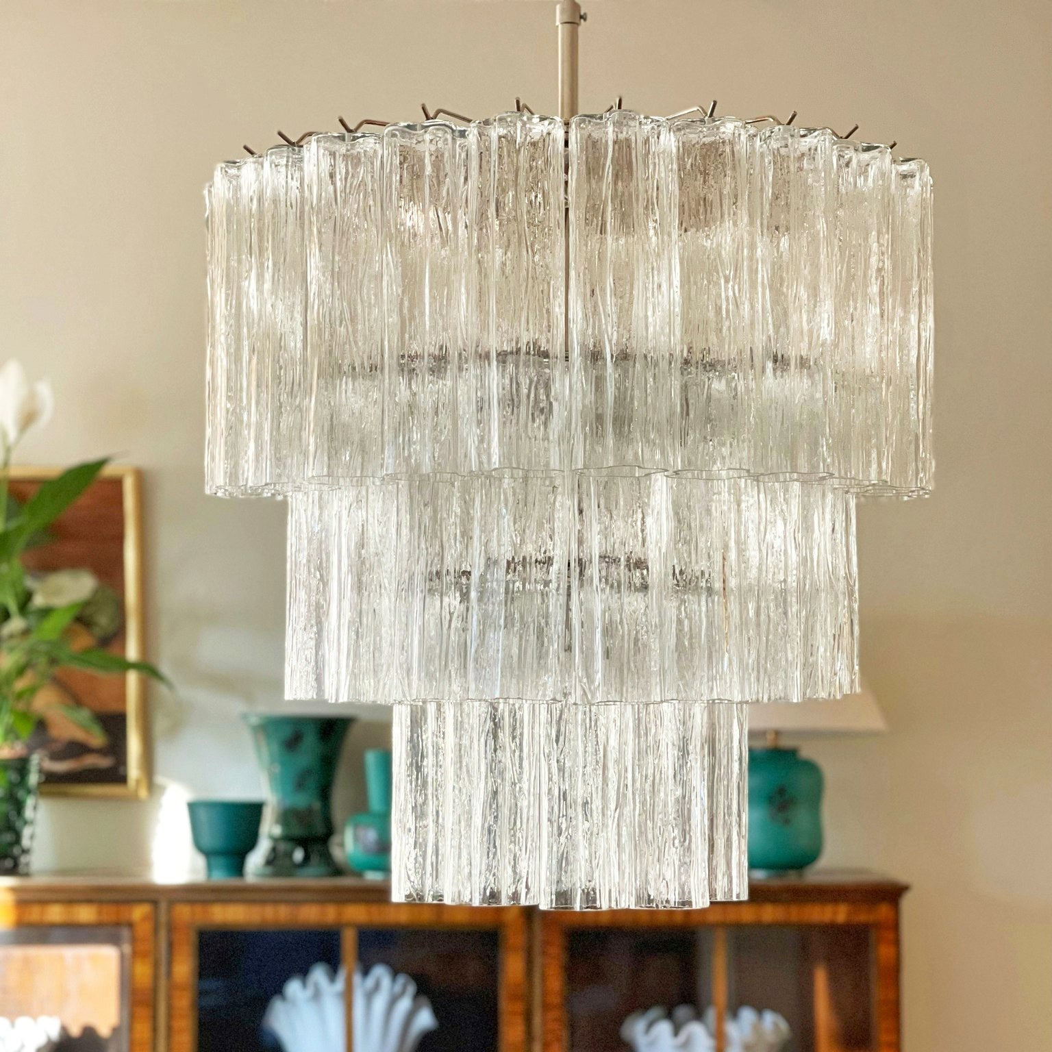 Aurora Chandelier Tiered Murano Glass Tube Waterfall Luxury