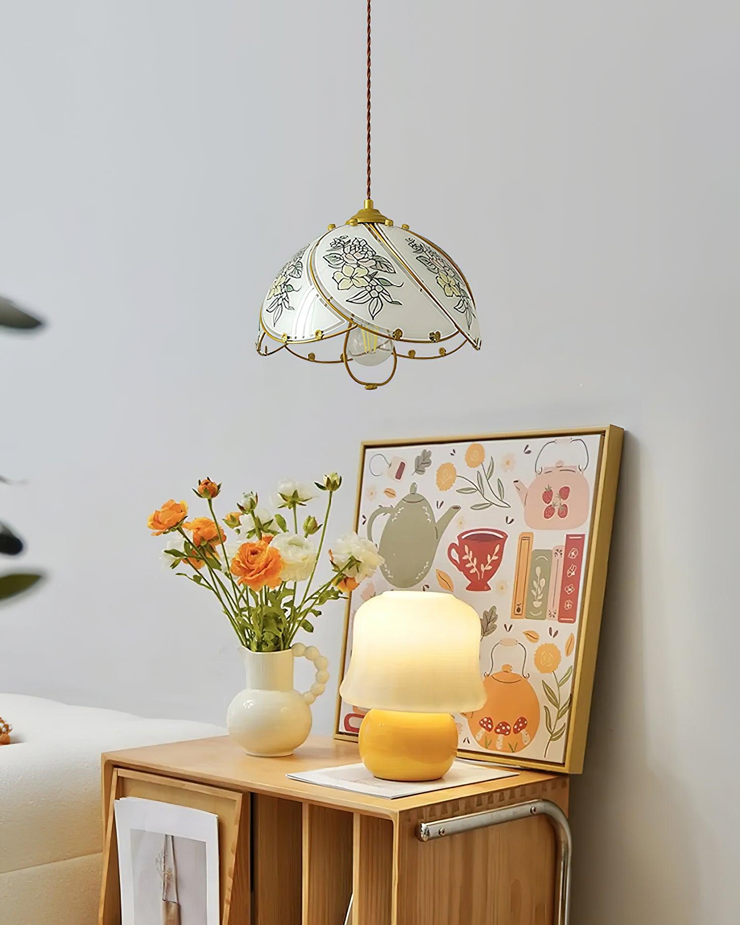 Pendant Lamp Glass Petal Shade Metal Frame Vintage - Neutralighting