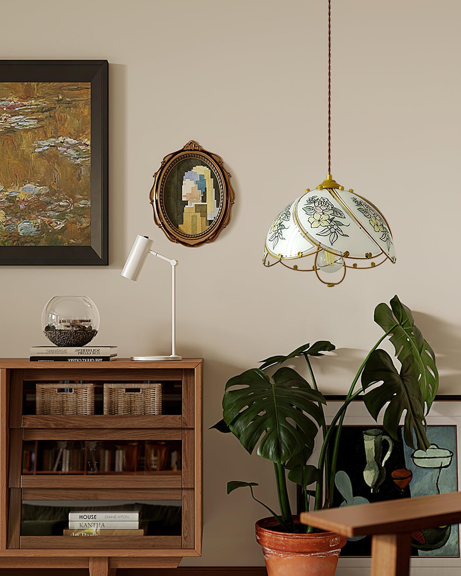 Pendant Lamp Glass Petal Shade Metal Frame Vintage - Neutralighting