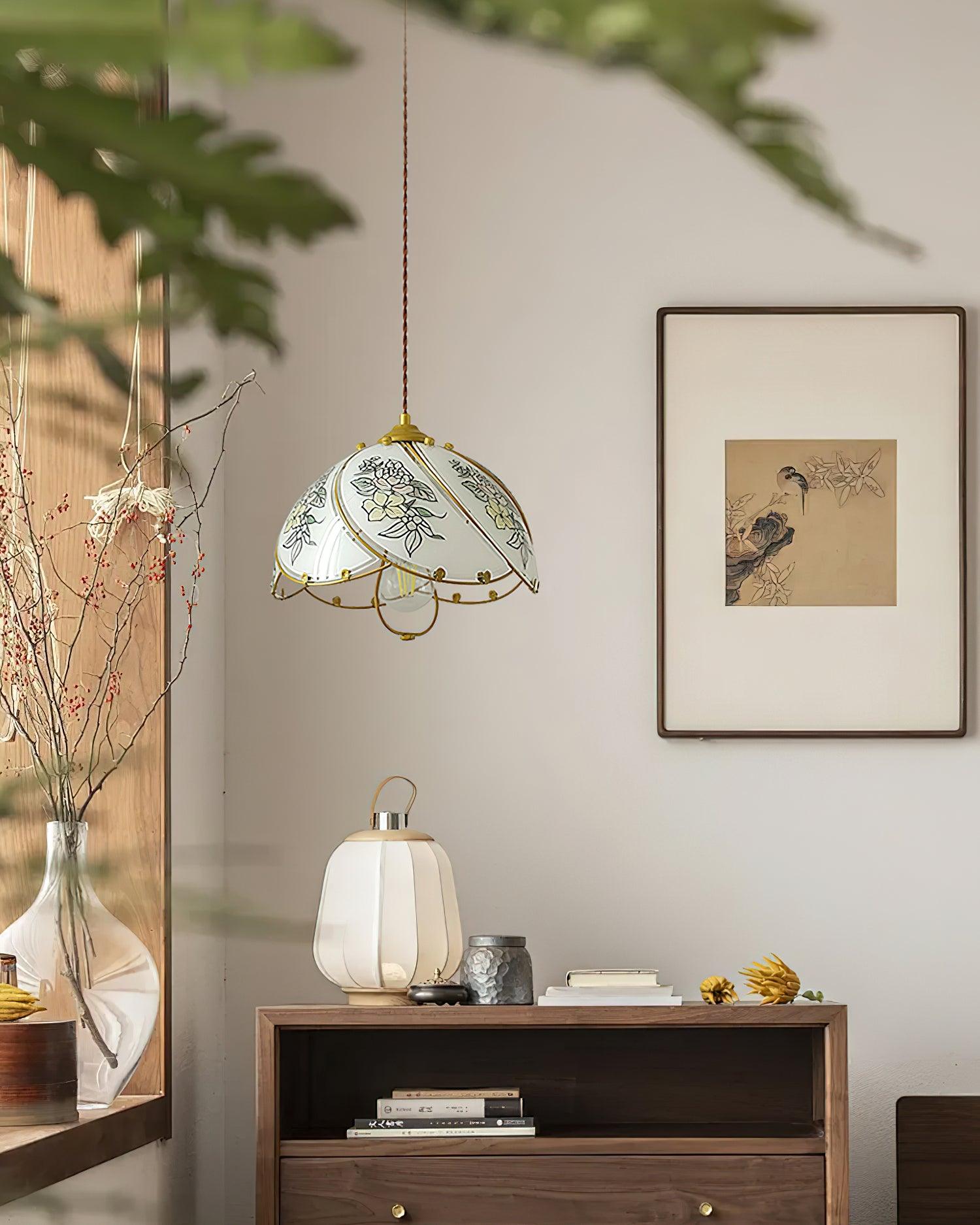 Pendant Lamp Glass Petal Shade Metal Frame Vintage - Neutralighting